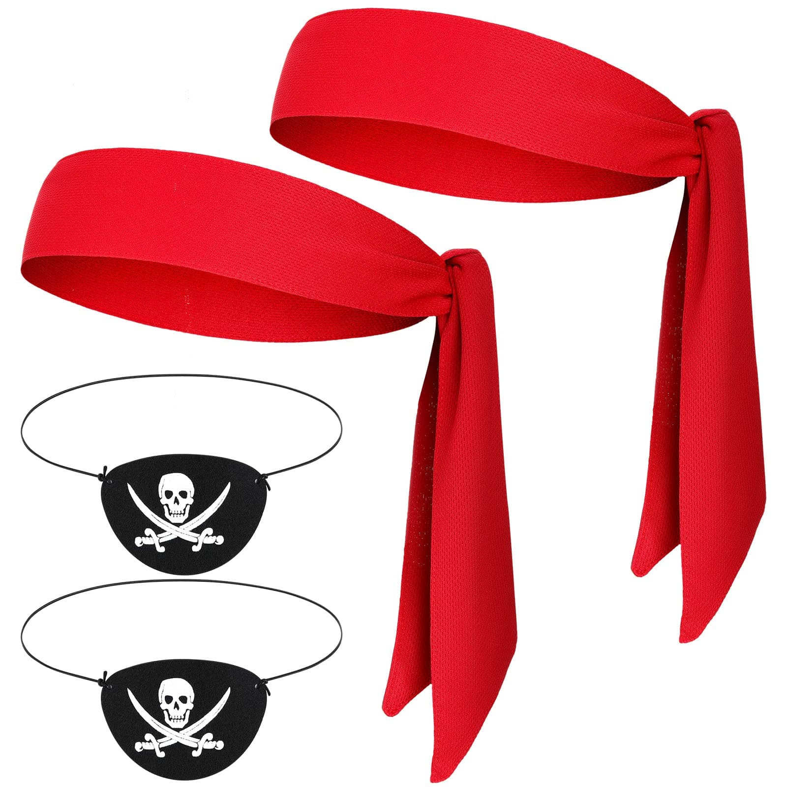Zhanmai 4 Pcs Pirate Accessories Halloween Pirate Headband Costume Party Supplies Head Scarf Eye Patches for Cosplayer