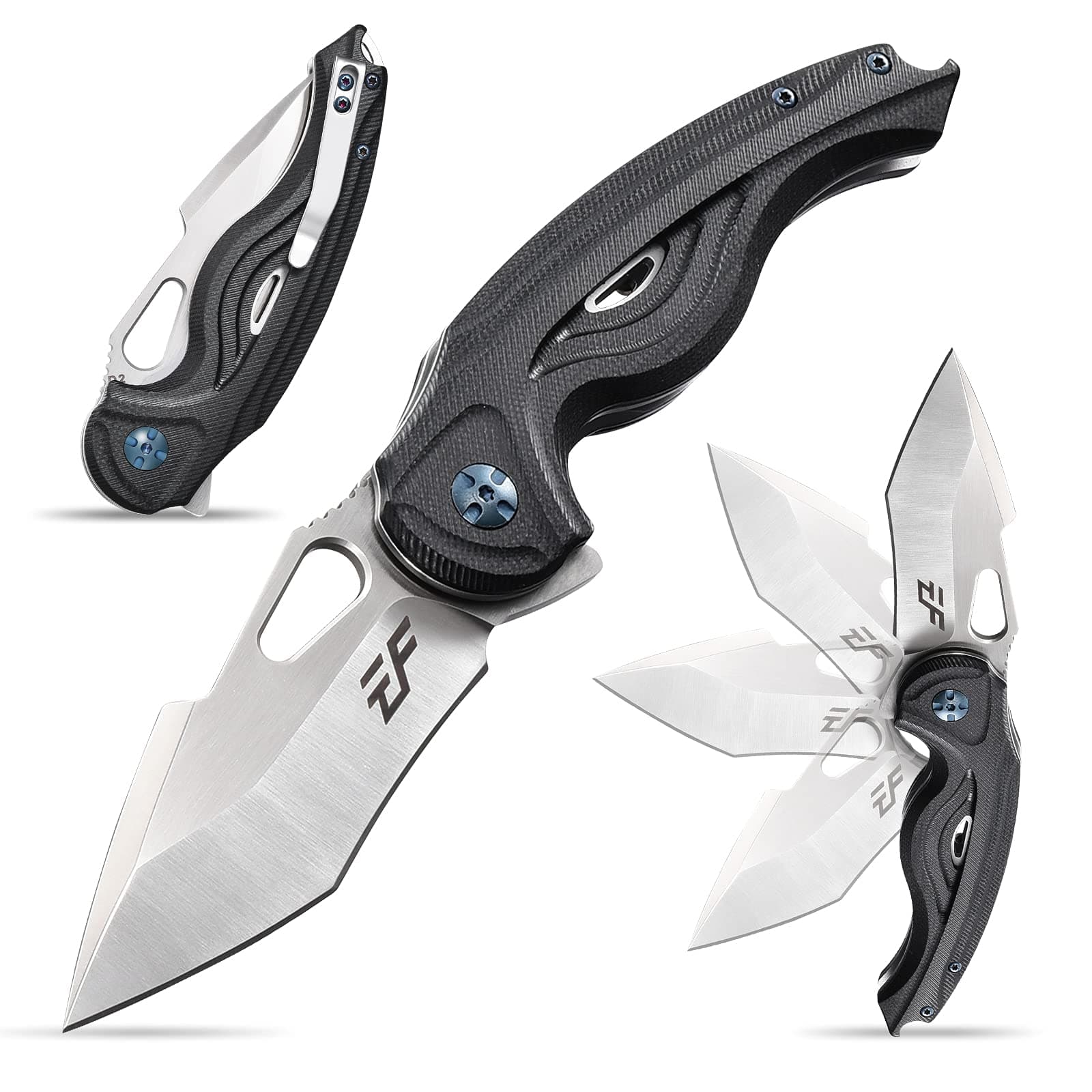 Eafengrow EF936 Pocket Knife,G10 Handle D2 Steel Blade Knife with Ball Bearing Safe Open Flipper Knife Liner Lock Tactical Tool Knives for Camping Survival Hiking (black)