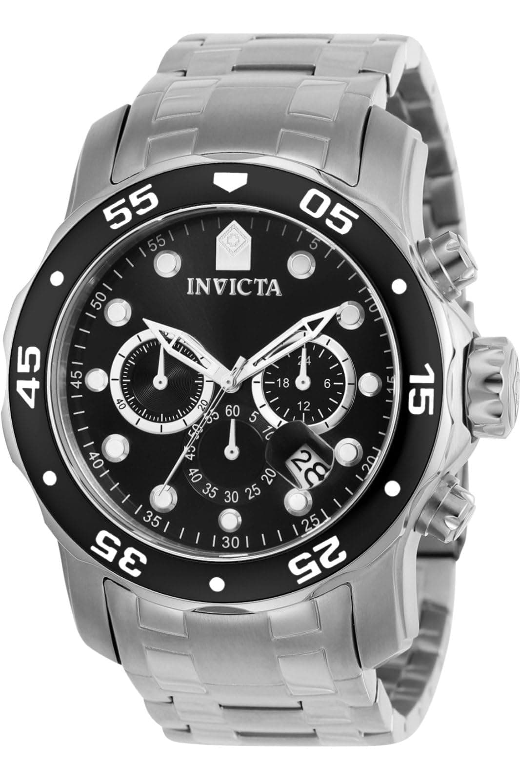 Invicta 0069 Pro Diver Men's Quartz Watch, 1.9 inches (48 mm) Case, Silver, Stainless Steel Strap, Black Dial, Men's
