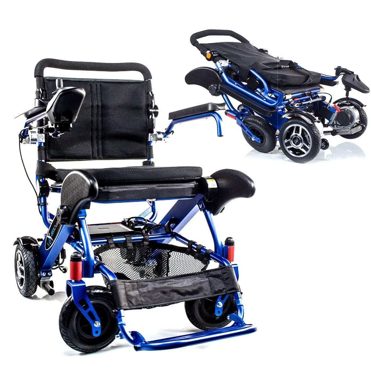 Geo Cruiser DX Lightweight Compact Folding Lithium Electric Power Wheelchair - BLUE
