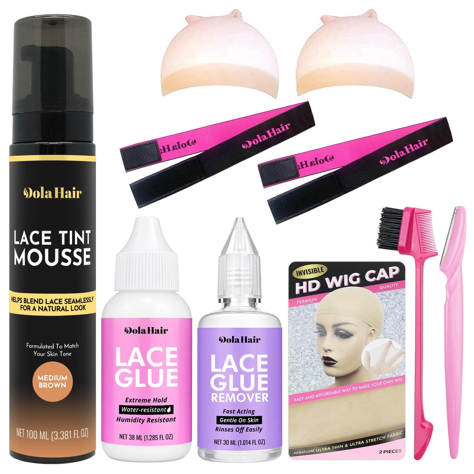 Dolahair Lace Tint Spray Mousse for Lace Front Wigs - Melting Foam, Hair Mousse, Wig Glue, and Installation Kit