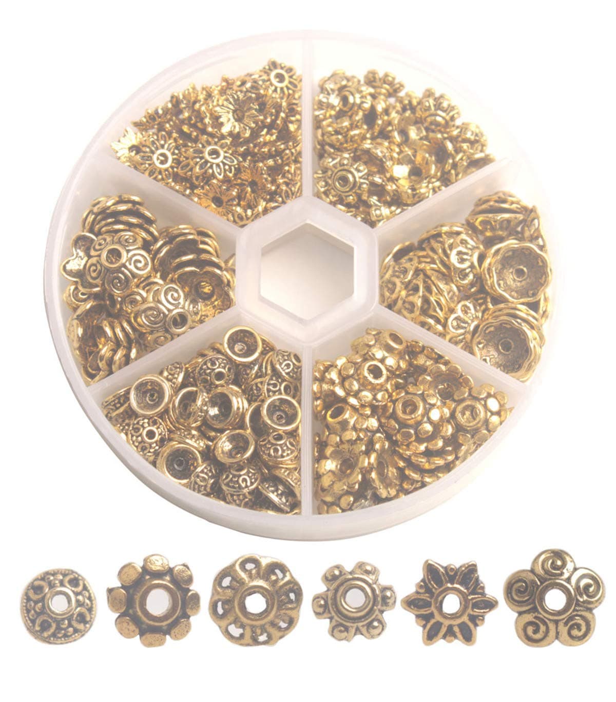 ChangJin JewelryChangJin One Box of 360PCS Mixed Lots of Antiqued Gold Metal Bead Caps 6mm-10mm for Jewelry Making