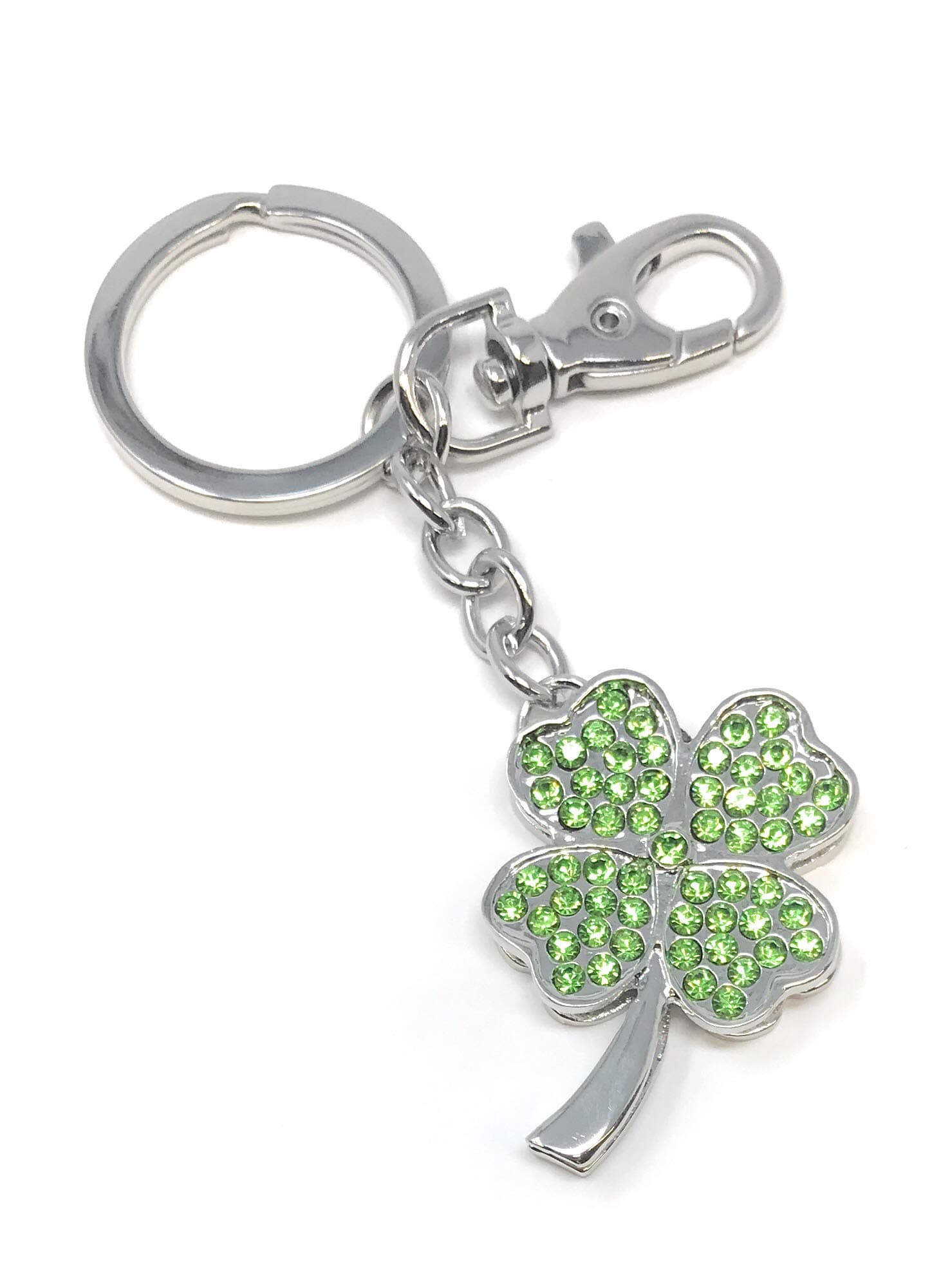 Bejeweled Lucky 4 Leaf Clover Shamrock Key Chain, 4.25 Inches Long