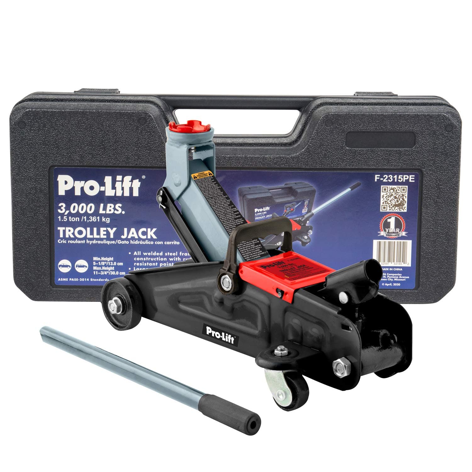 F-2315Pe Grey Hydraulic Trolley Jack Car Lift With Blow Molded Case-3000 Lbs Capacity