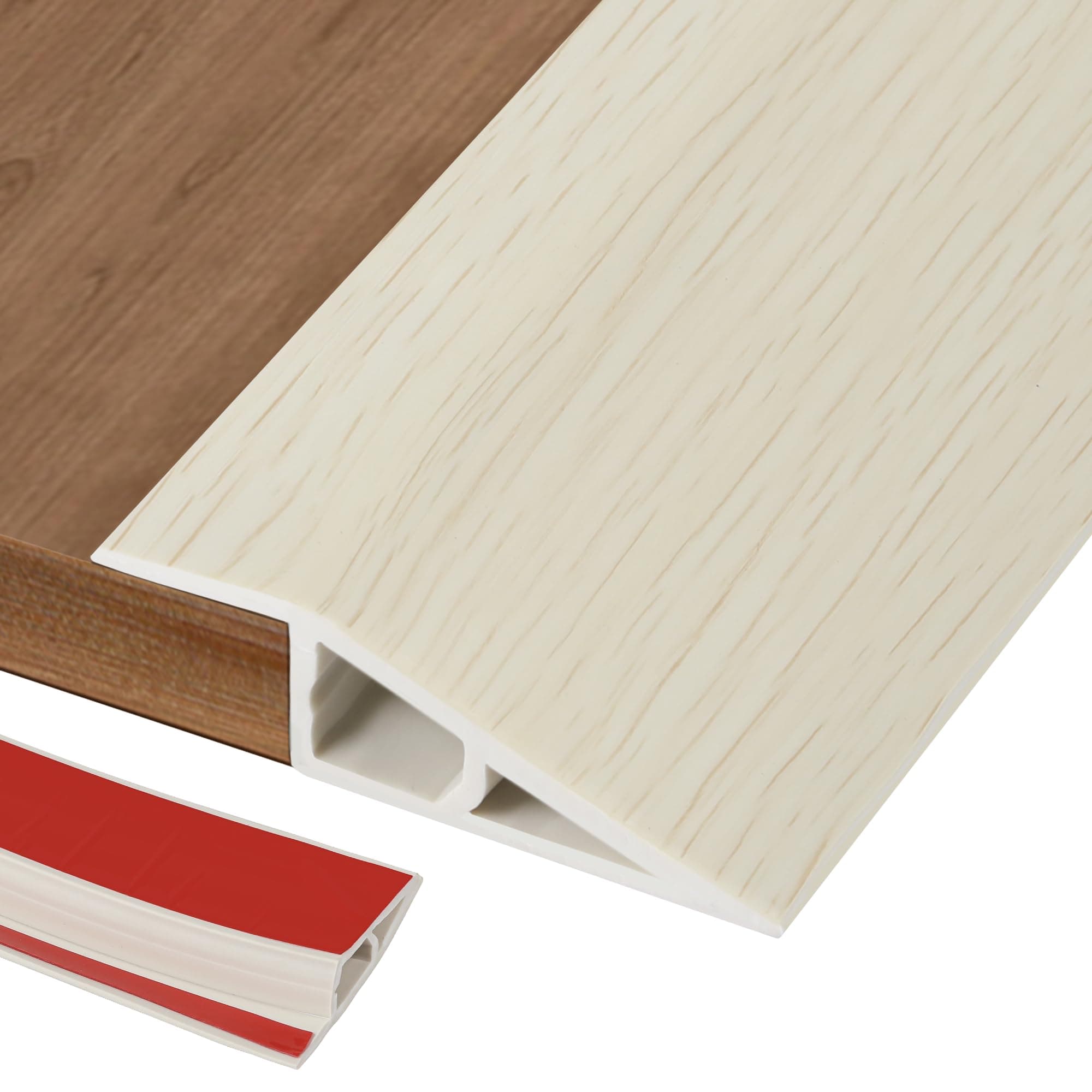 2M PVC Rubber Wheelchair Ramp Self Adhesive,Threshold Reducer,Door Floor Threshold Transition Strip,Butt Up Threshold-Moldings Trim for Doorways Carpet Floor Tile Edge(Beige Wood Grain,1cm)