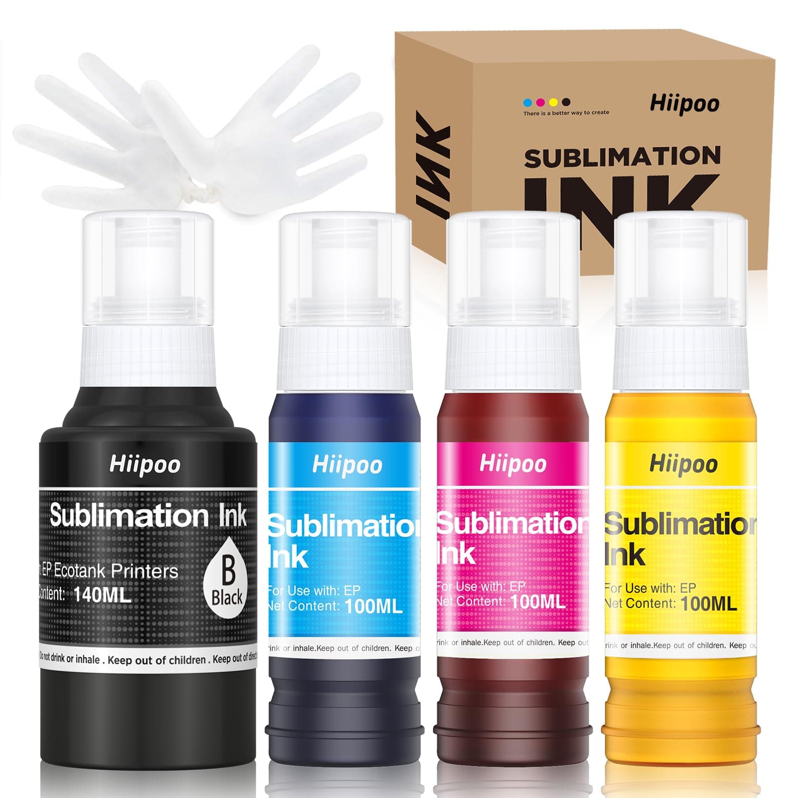 440ML Sublimation Ink Refilled Bottles Compatible for ET2400 ET2720 ET2760 ET2750 ET4800 ET-2800 ET-2803 ET-2850 Inkjet Printers Heat Press Transfer on Mugs T-Shirts, 1BK/1C/1Y/1M