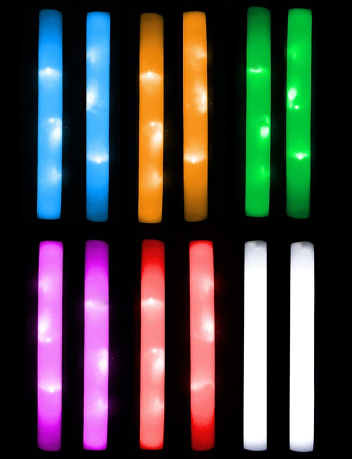 Light Stix - LED Foam Baton Party Sticks Unique Colors - 12 Pack (2 of Each Color Shown)