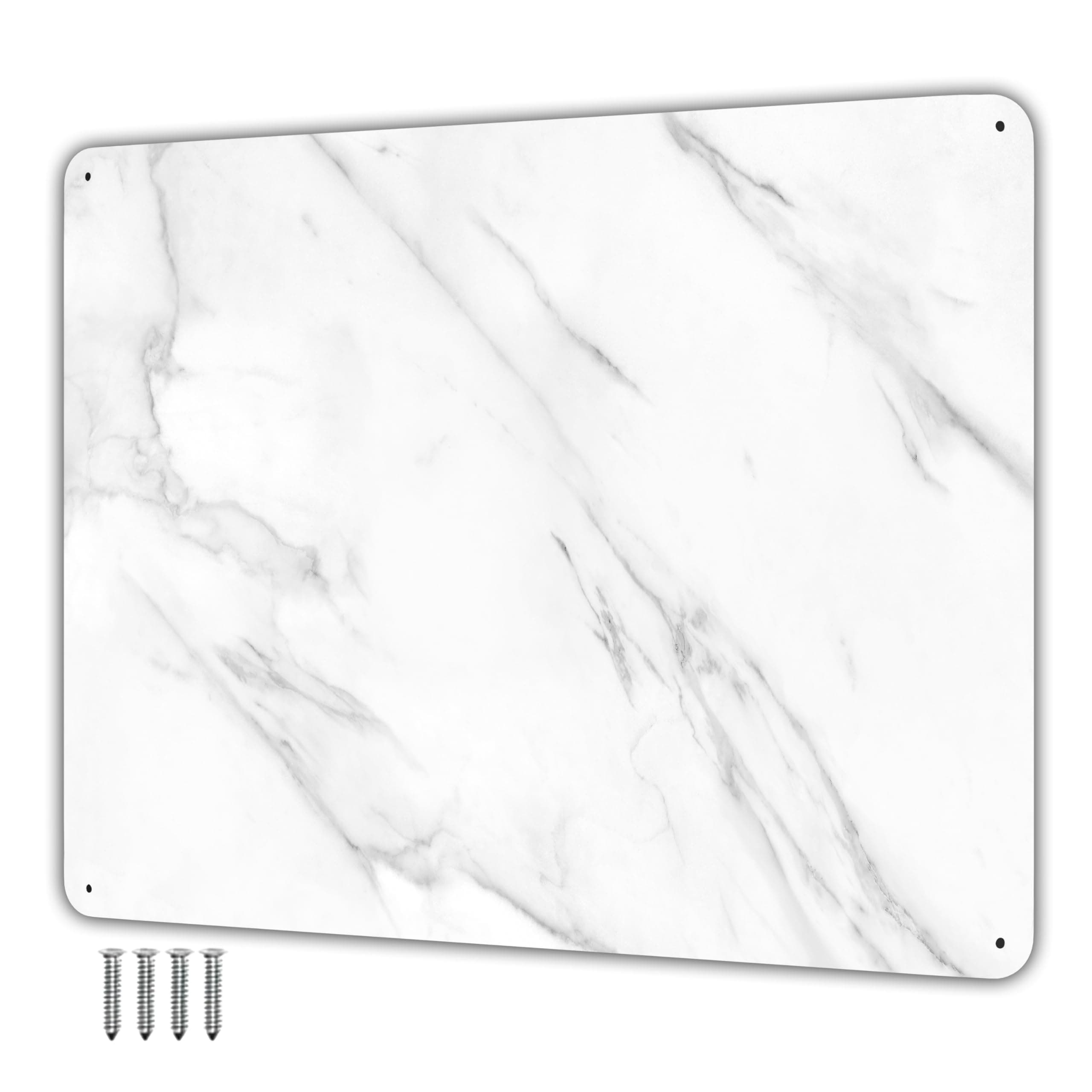 9 inches x 6.5 inches Stainless Steel Plate for Magnets, 3M Adhesive Back, Mounting Screws, Ideal for Magnetic Shelf, Spice Holders, Fridge Magnets. Mount Anywhere! (Carrara Marble, 1 PACK)