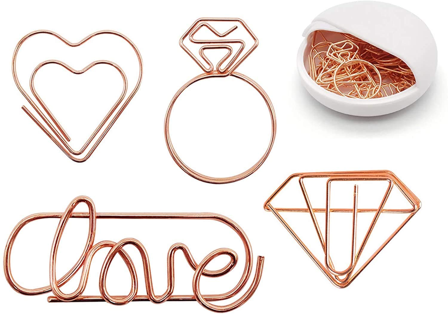 20Pcs:5 love + 5 heart + 5 Diamond + 5 Diamond Ring, Cute Paper Clips - Funny Bookmark Marking Clip for Office School Wedding Party Invitation Valentine Decoration - Assorted Small Planner PaperClips