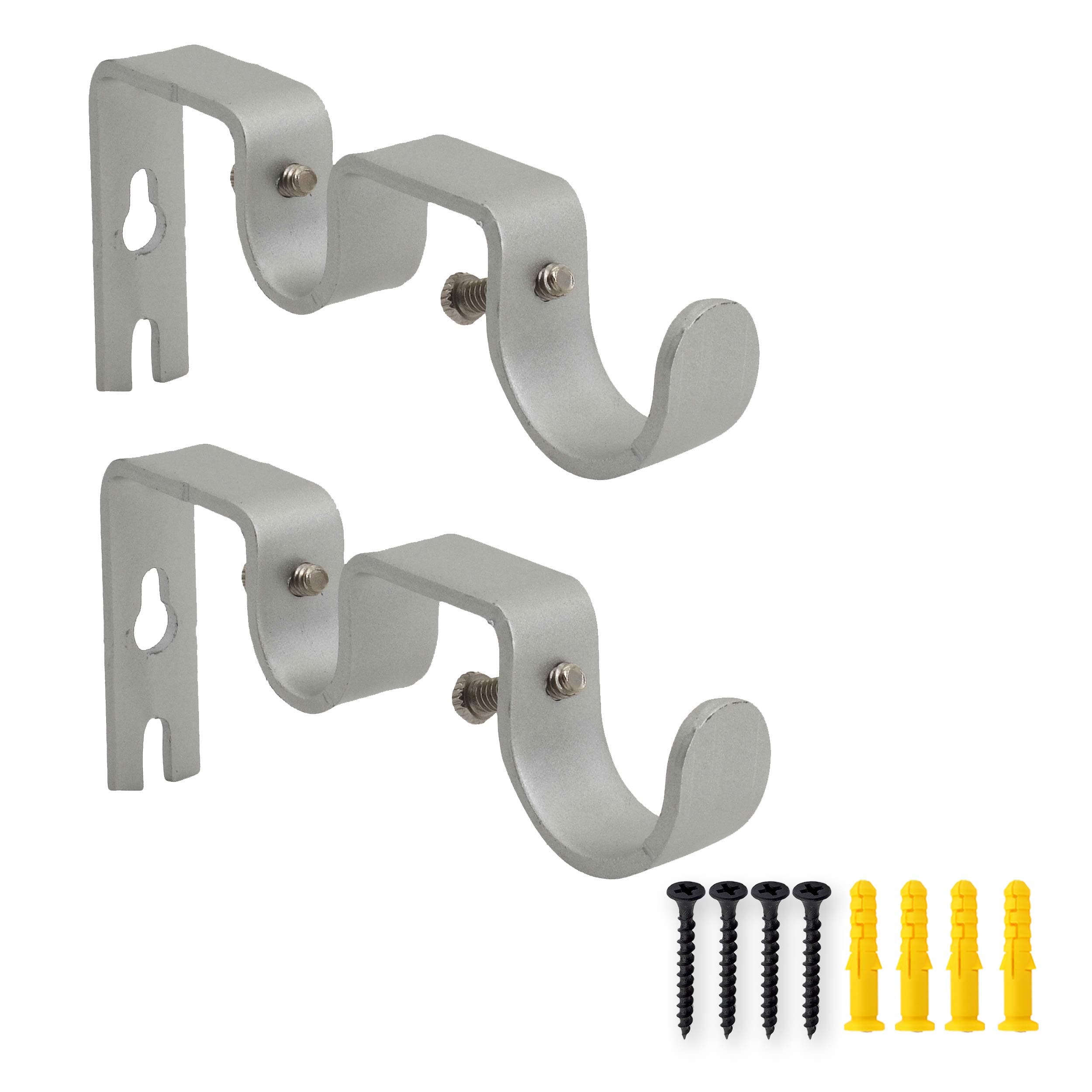 AddGrace 2 PCS Double Curtain Brackets Heavy Duty for 1" and 5/8" Rod Wall Mounted Holders for Living Room Bedroom Silver