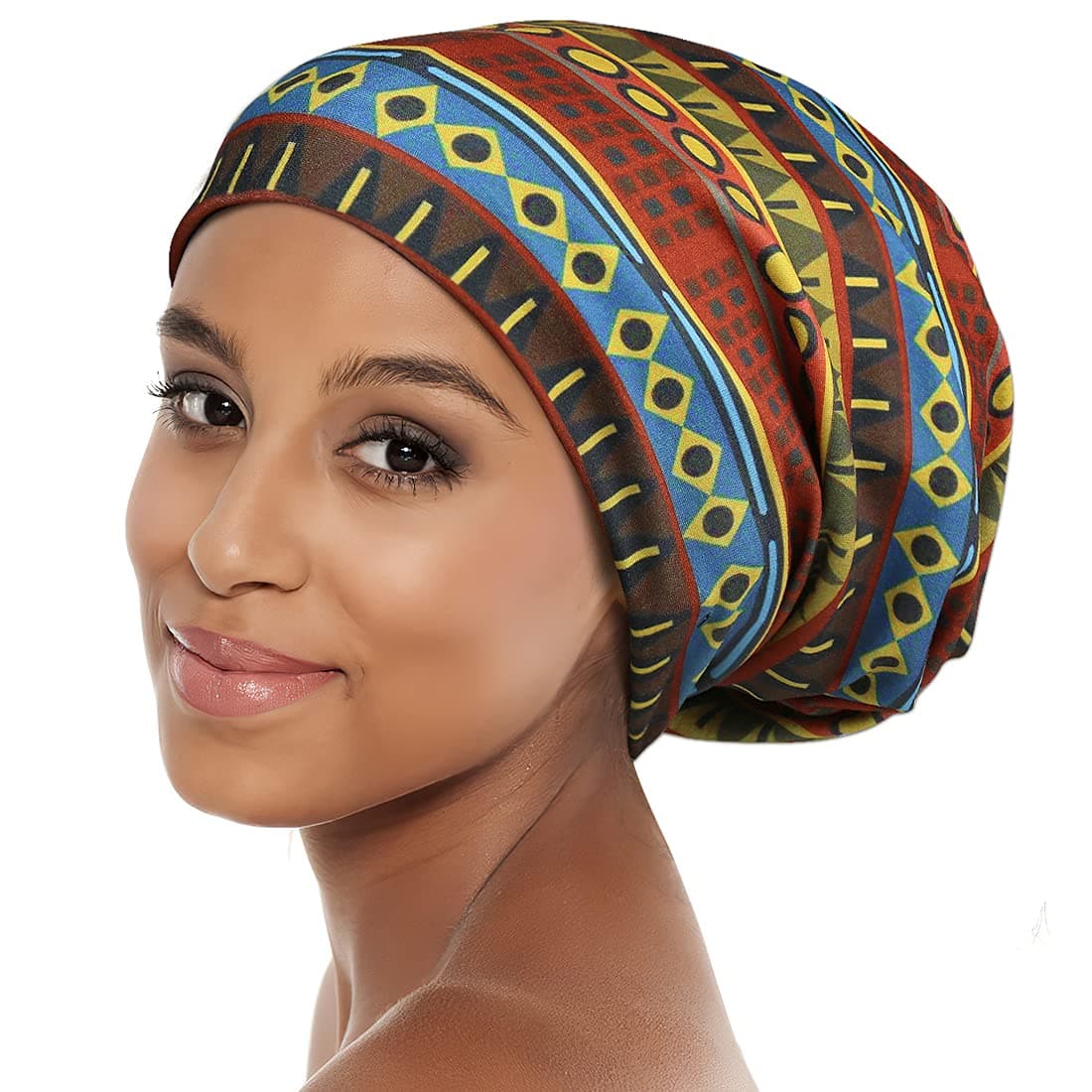 Sleep Cap Satin Bonnet Extra Large African Print Hair Wrap for Curly Hair, Locs Black Women