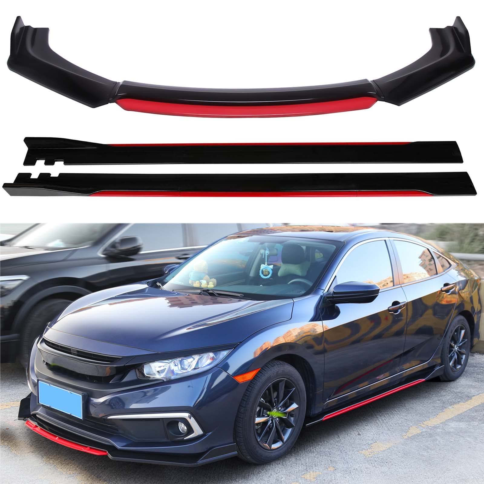 Universal Front Bumper Lip Chin Spoiler Splitter Diffuser Guard Wing Protector Trim Car Body Kit with 2M/78.7inch Side Skirt Extension Compatible with Honda Accord Civic Subaru WRX Mazda Most Vehicles
