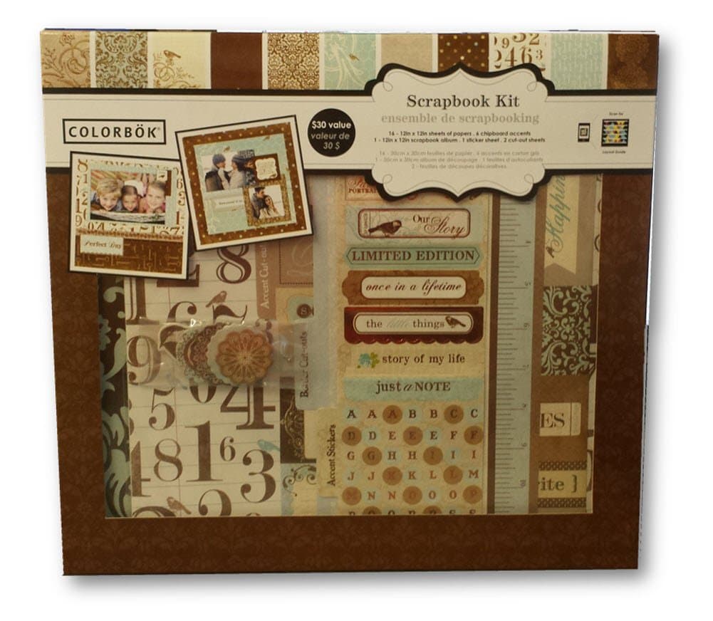 Complete Scrapbook Kit - Album, Chipboard Accents, Sheets Colored Paper, Stickers and Cut-outs (Shabby Chic)