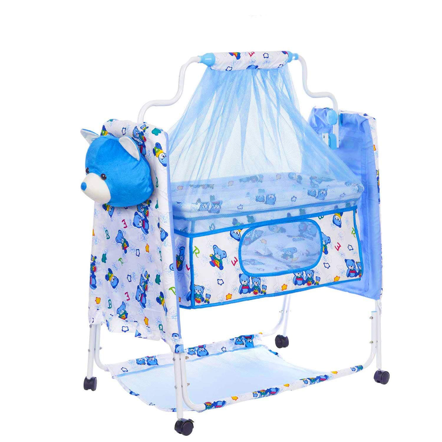 PANDAORIGINALSPANDAORIGINALS Premium Baby Cradle/Cot/Crib with Mosquito Net Paalna/Jhula (Blue)