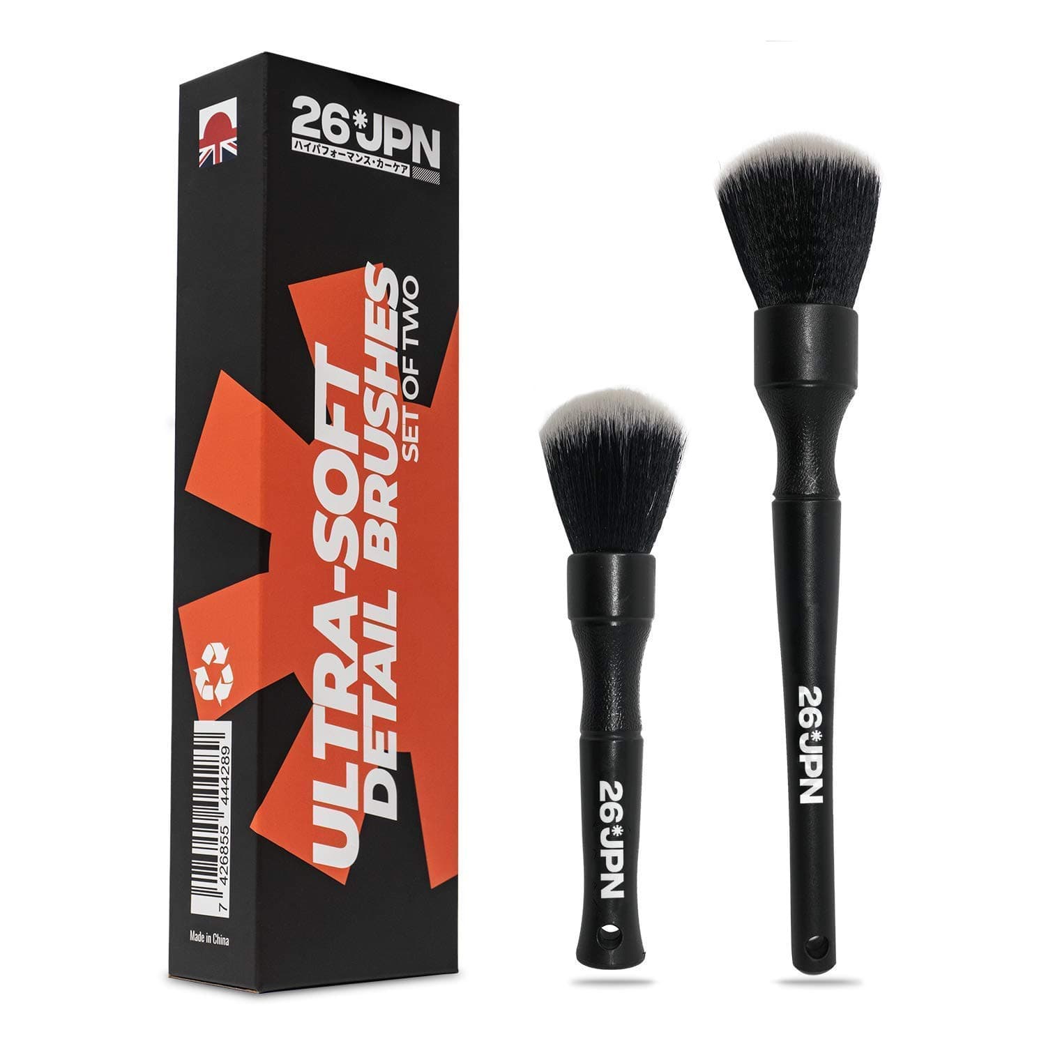 26JPN Ultra-Soft Detail Brushes - Set of 2 Ultra Soft Brushes for Car & Motorcycle Detailing, Interior & Exterior, Wheel & Emblem Cleaning, Air Vents