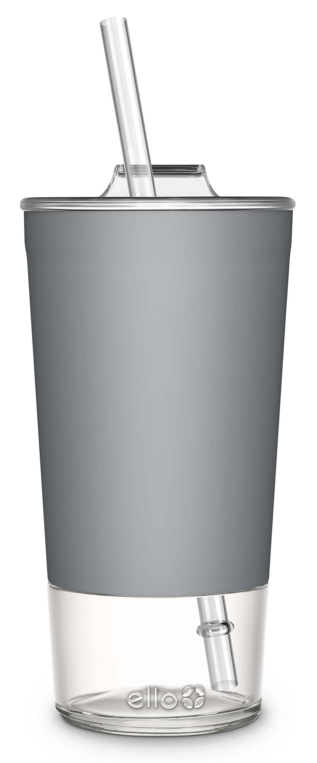 Ello Tidal Glass Tumbler with Straw, 20 oz, Grey