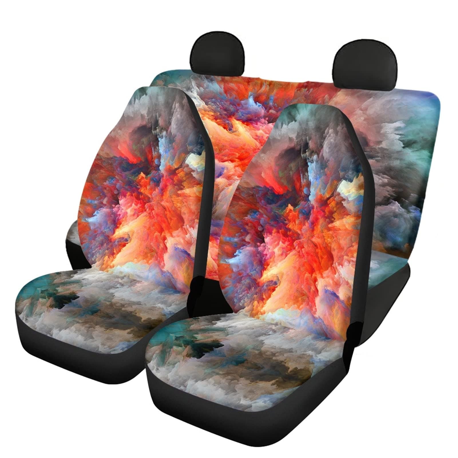 Bulopur Colorful Tie Dye Auto Seat Cover Full Set 4 Pack, Galaxy Universe Bucket Seat Covers, Multicolor Car Protection Interior Accessories for Men Women