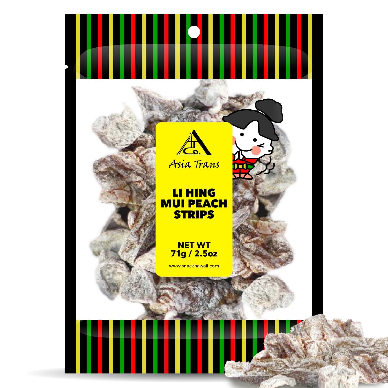 Snack Hawaii Dried Li Hing Mui Peach Strips | Crack Seed Favorite | Naturally Sweet Dried Fruit Candy with Asian Plum Powder | 2.5 Ounce