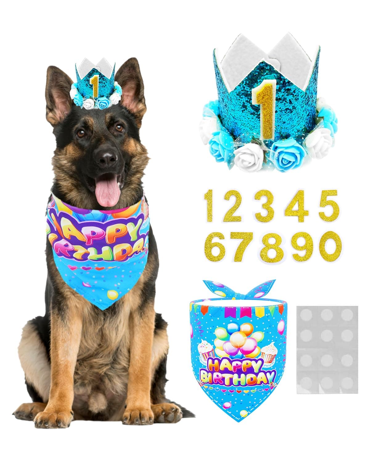 Blue Flower Crown Pet Birthday Hat Banadana Reusable Cat Dog Headwear Caps Adorable Princess Headdress Grooming Supplies Pet Party Celebration Decoration