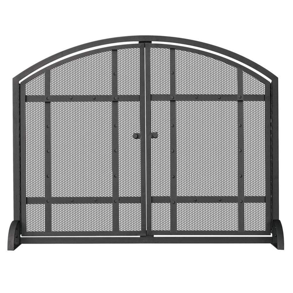 Modern Fireplace Screen with Doors ＆ Mesh Cover, Fire Guard/Stove Screen for Wood and Coal Firing, Stoves, Grills - Black Finish
