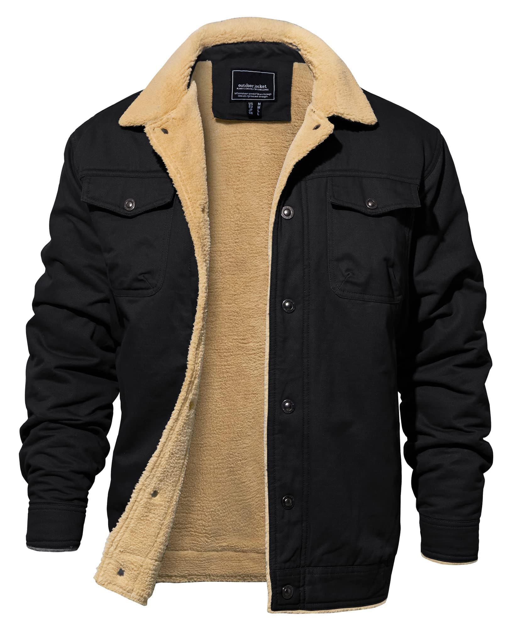 Men's Winter Jacket Thick Thermal Cotton Warm Fleece Lined Coat Trucker Lapel Work Cargo Jackets for Men