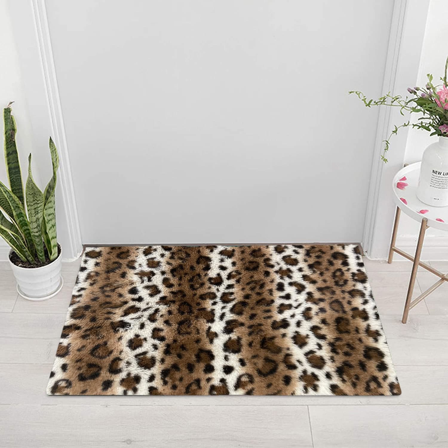 CottonFry Faux Sheepskin Fur Area Rugs Round Fur Throw Rug Floor Mat Circular Carpet for Bedroom Soft Circle Kids Play Mat for Nursery (BrownLeop, 16x24)