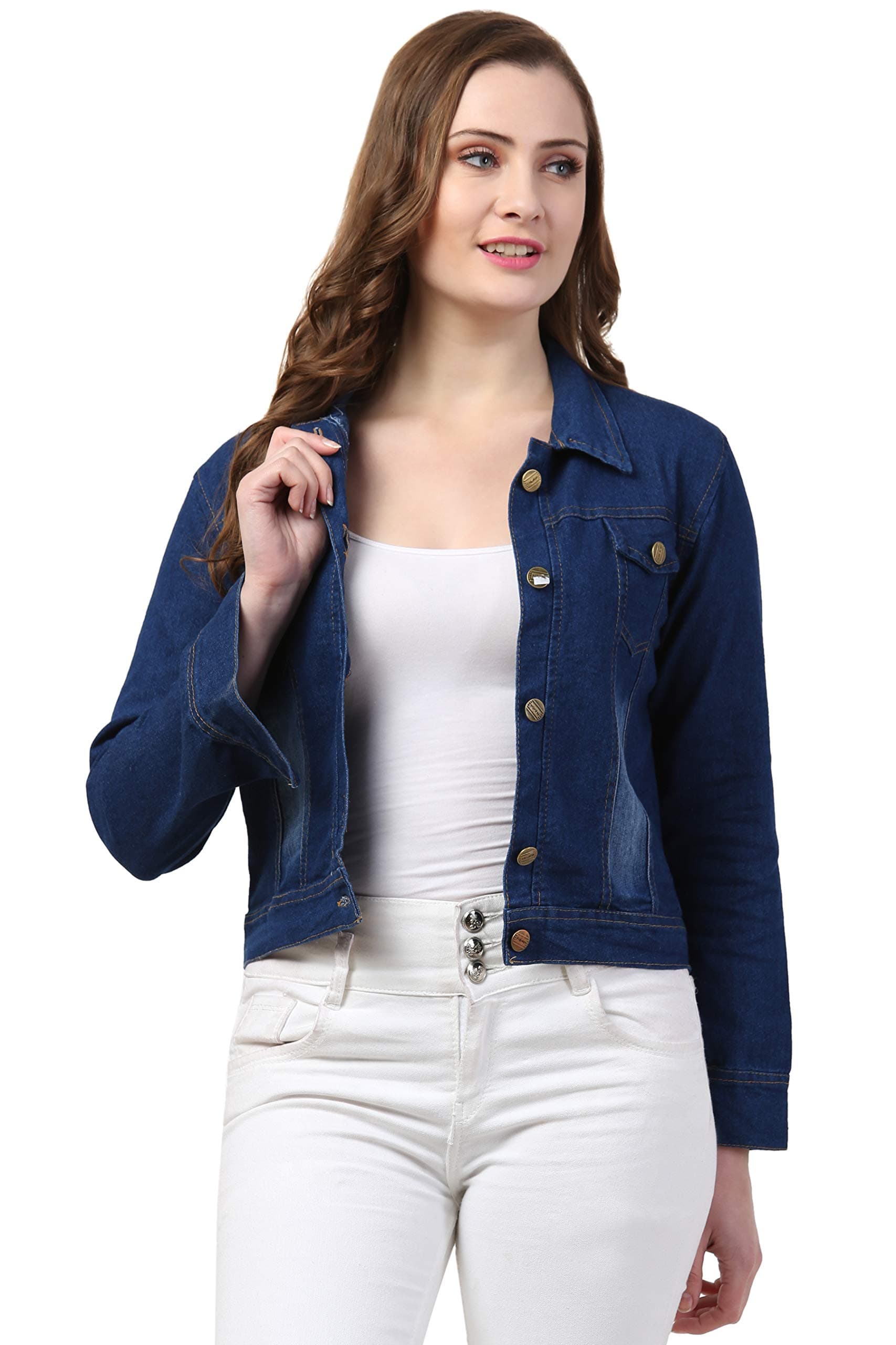 FUNDAY FASHION Womens Denim Standard Length Full Sleeve Solid Jacket