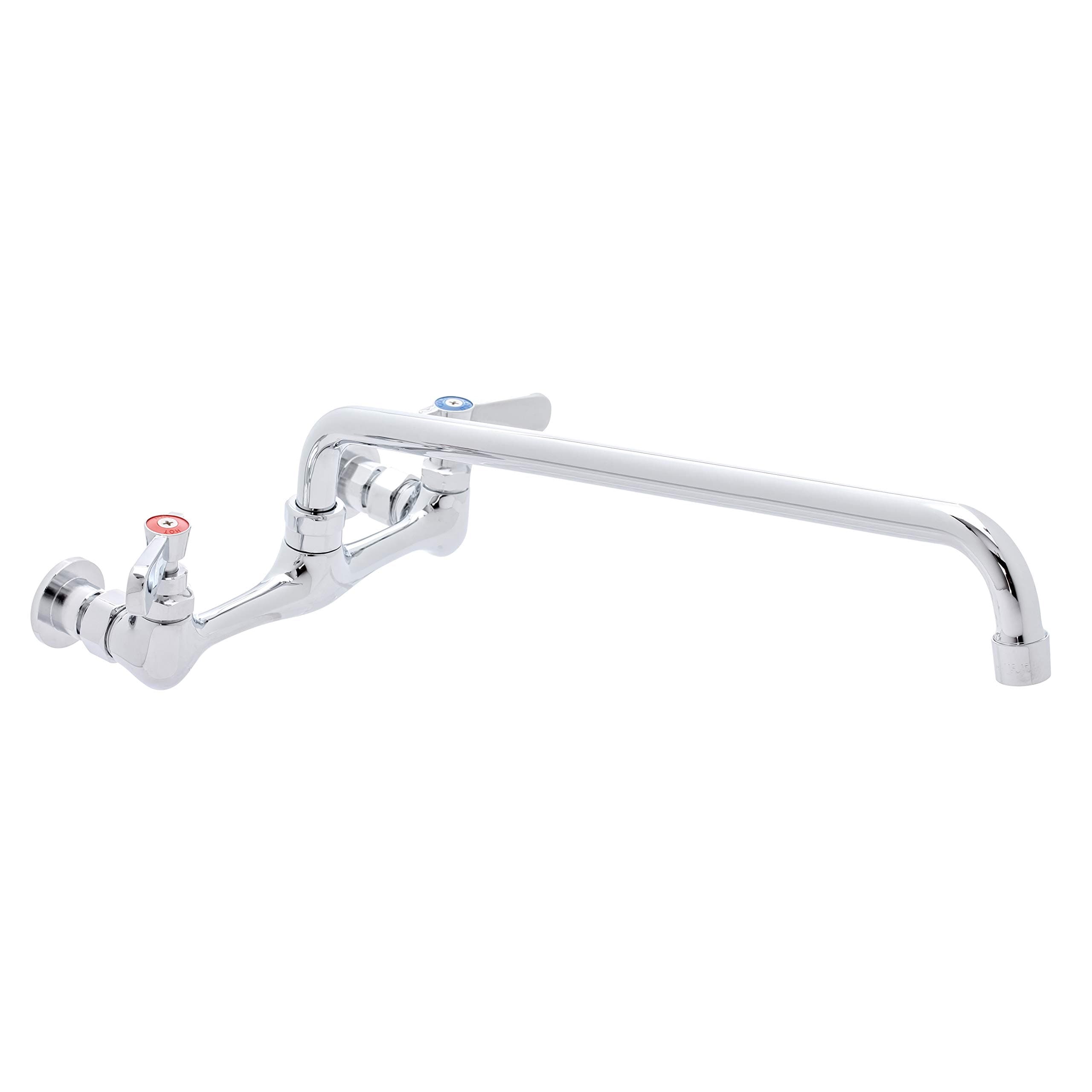 DuraSteel Kitchen Sink Faucet Wall Mount - 8" Center Commercial Kitchen Sink Faucet with 14" Swivel Spout - Dual Lever Handles - Brass Constructed & Chrome Polished