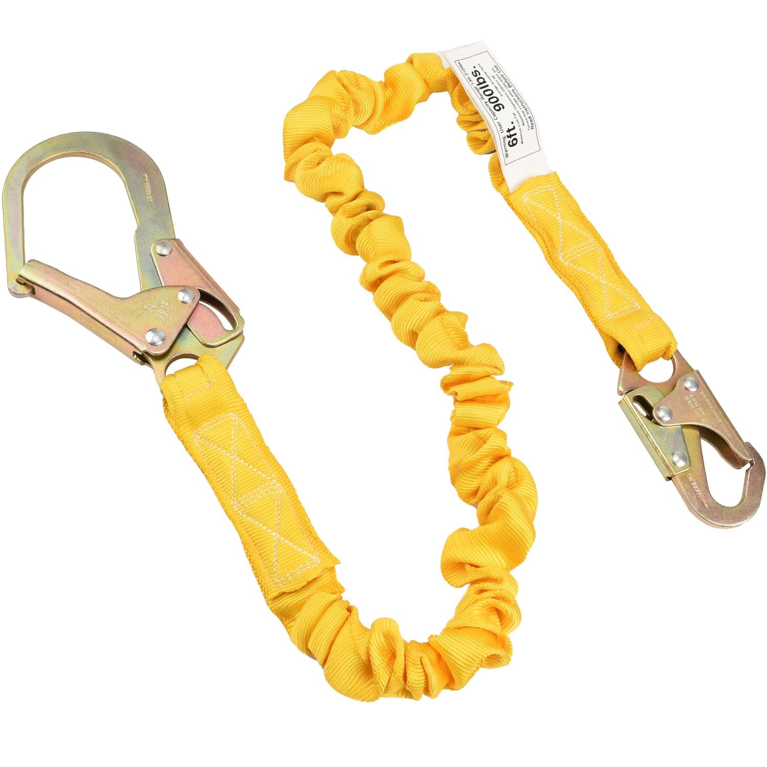 Single Leg 6-Foot Fall Protection Internal Shock Absorbing Stretchable Safety Lanyard with Snap & Rebar Hook Connectors CSA＆ANSI Compliant