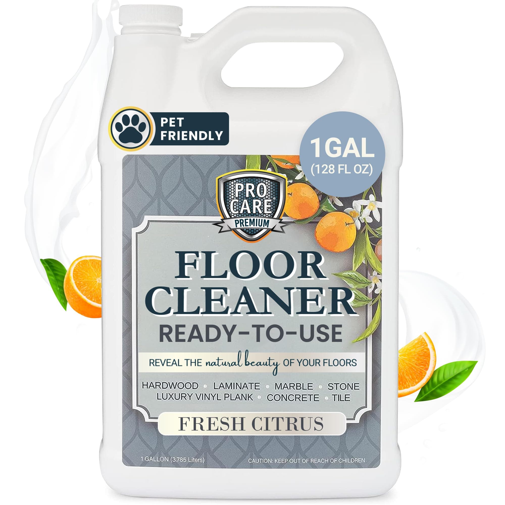 ProCare Floor Cleaner (Made in USA) | Tile, Stone, Laminate, Vinyl & Natural Wood Floor Cleaner for Mopping, Household Supplies, Cleaning Solution with Citrus Aroma - 1 Gal (128 Fl Oz)