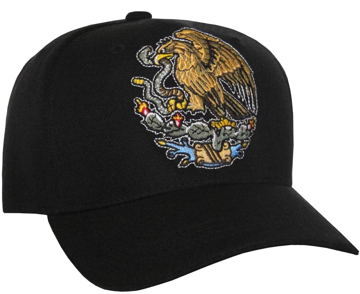 Mexican Golden Eagle Embroidered Curved Bill Snapback Cap (Black)