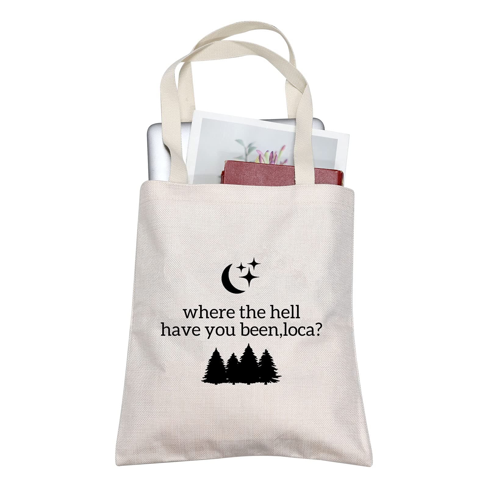 TOBGBE Where The Hell Have You Been Loca Gift Jacob Black Gift TV Show Quote Makeup Bag, Off white, Twilight Loca Tote