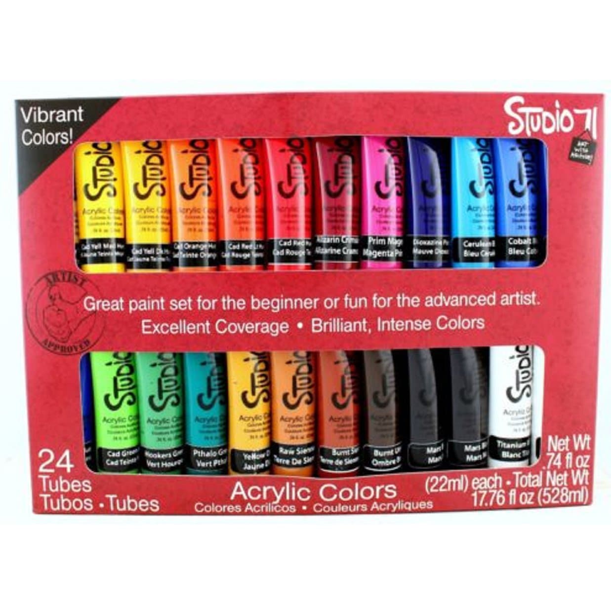 71 Color Paint Acrylic Tubes 24 Tubes/Colors Artist Supplies Set for Canvas Fabrics Paper Wood