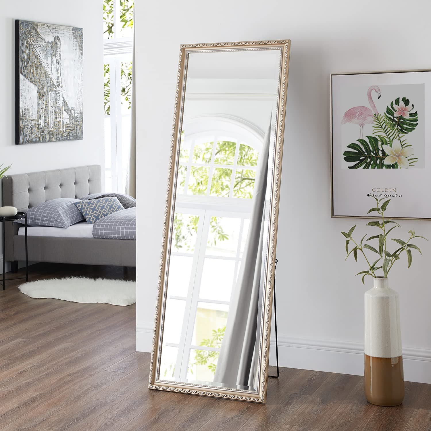 Naomi Home Diana Ornamental Full Length Mirror, Large Freestanding Floor/Wall Mirror, Full Body Dressing Mirror for Bedroom, Living Room, Office - 65" x 22", Champagne
