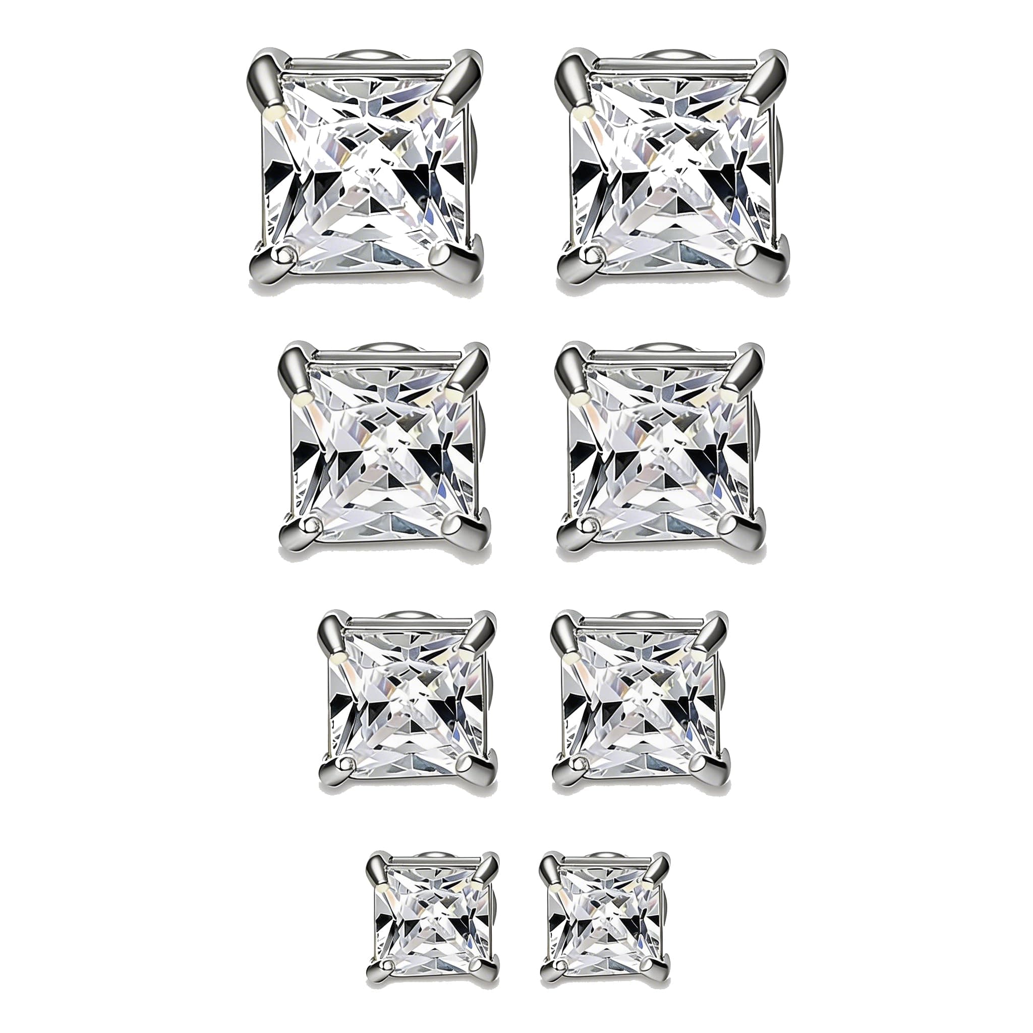 Jstyle 4 Pairs Stainless Steel Mens Womens Magnetic Stud Earrings Non-piercing CZ 4-7mm