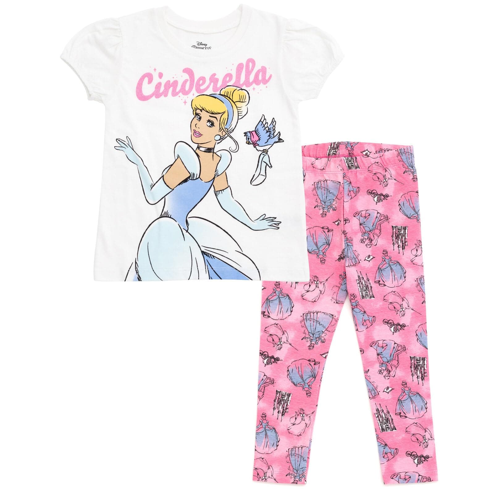 Disney Princess Snow White Pocahontas Belle Cinderella Girls Ruffle T-Shirt & Capri Leggings Outfit Set Toddler to Big Kid