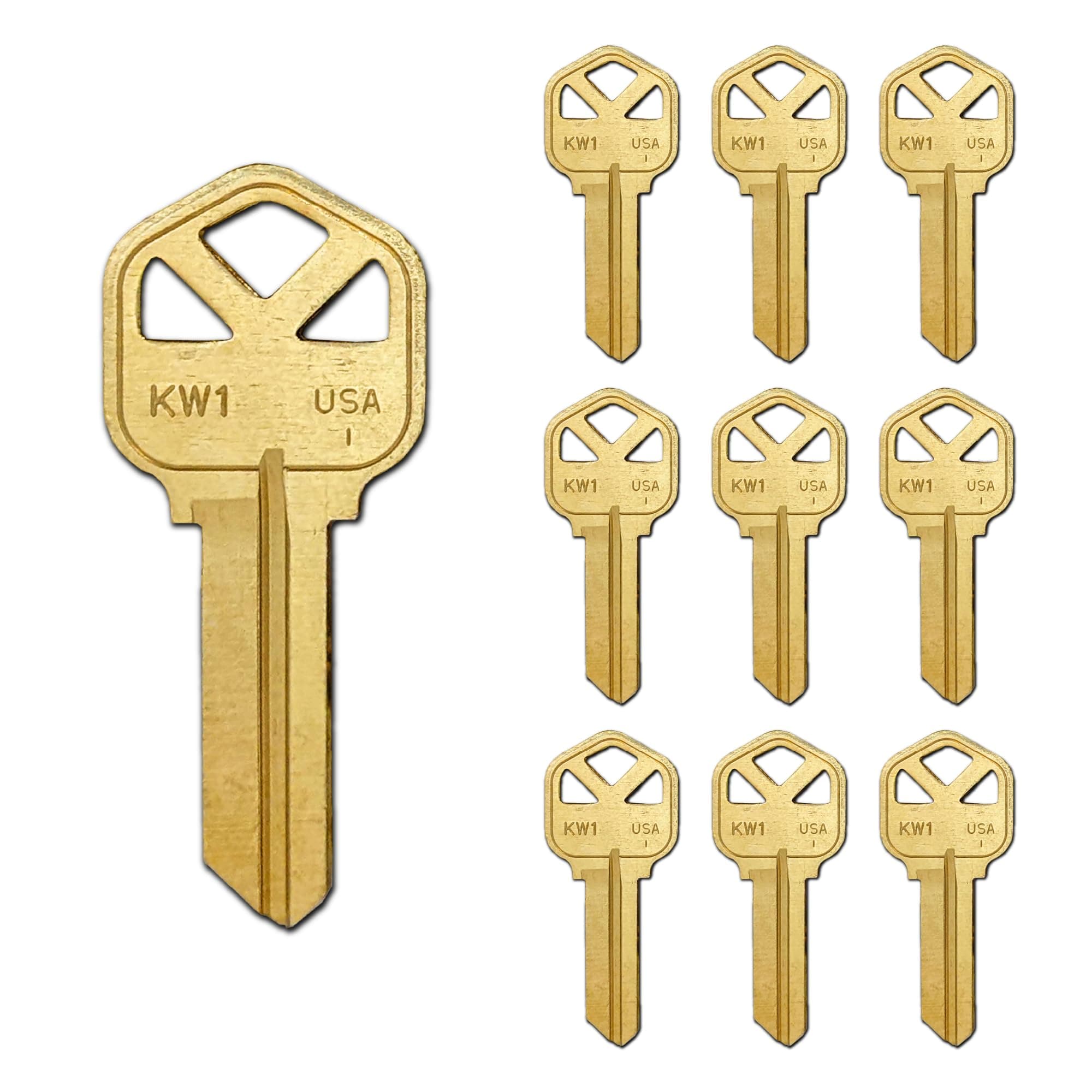 Kwikset Key Blanks in Premium Brass Quality | KW1 Uncut Blank Keys for Home and Professional Use | Pack of 10 Keys