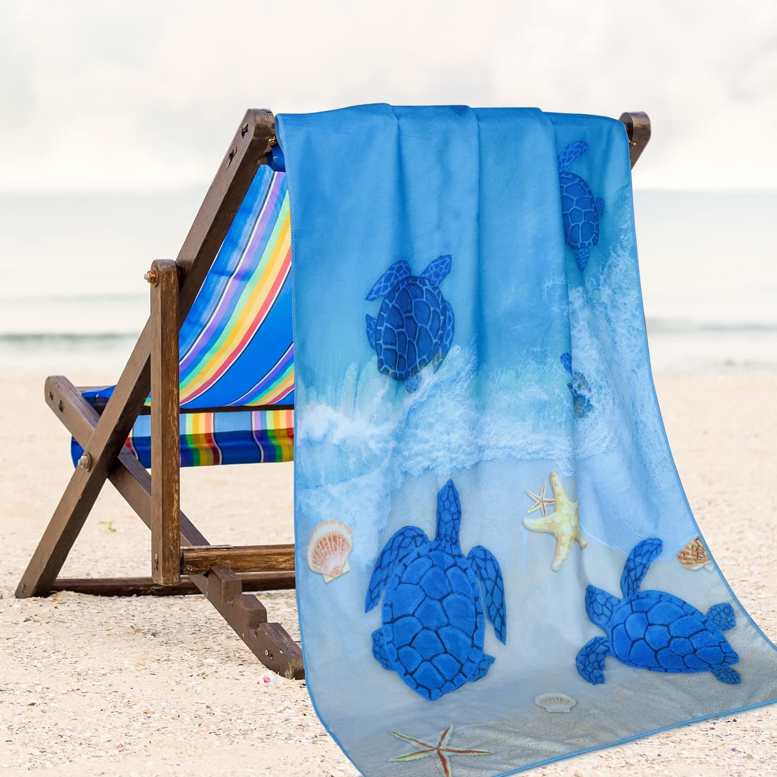 Cute Turtle Beach Towel For Adults Quick-Drying Microfiber Beach Towels Lightweight Oversized Travel Beach Towel Large Blue Bath Towel for Kids Girls Boys Teens Gifts Camping Swimmers 30 x 60 inch