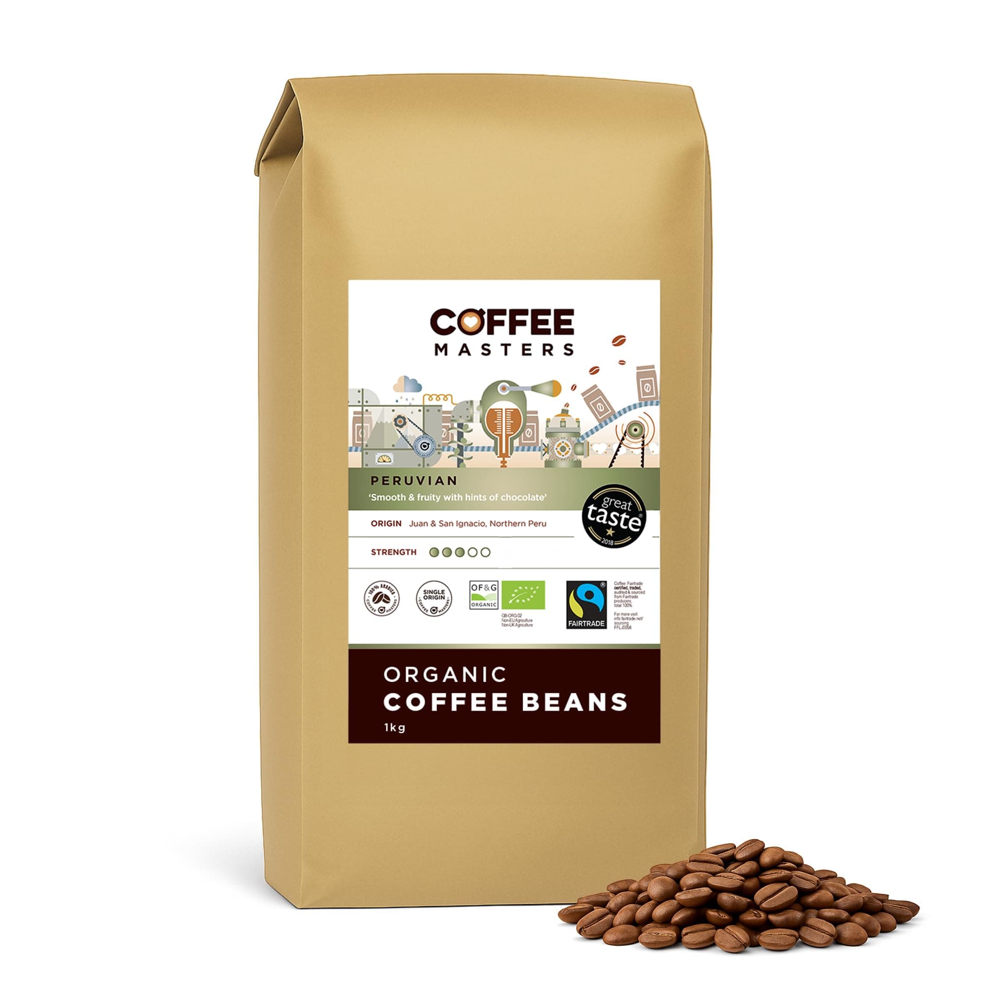Peruvian, Organic, Fairtrade, Coffee Beans - Great Taste Award Winner 2018 (1 Pack x 1 Kg)