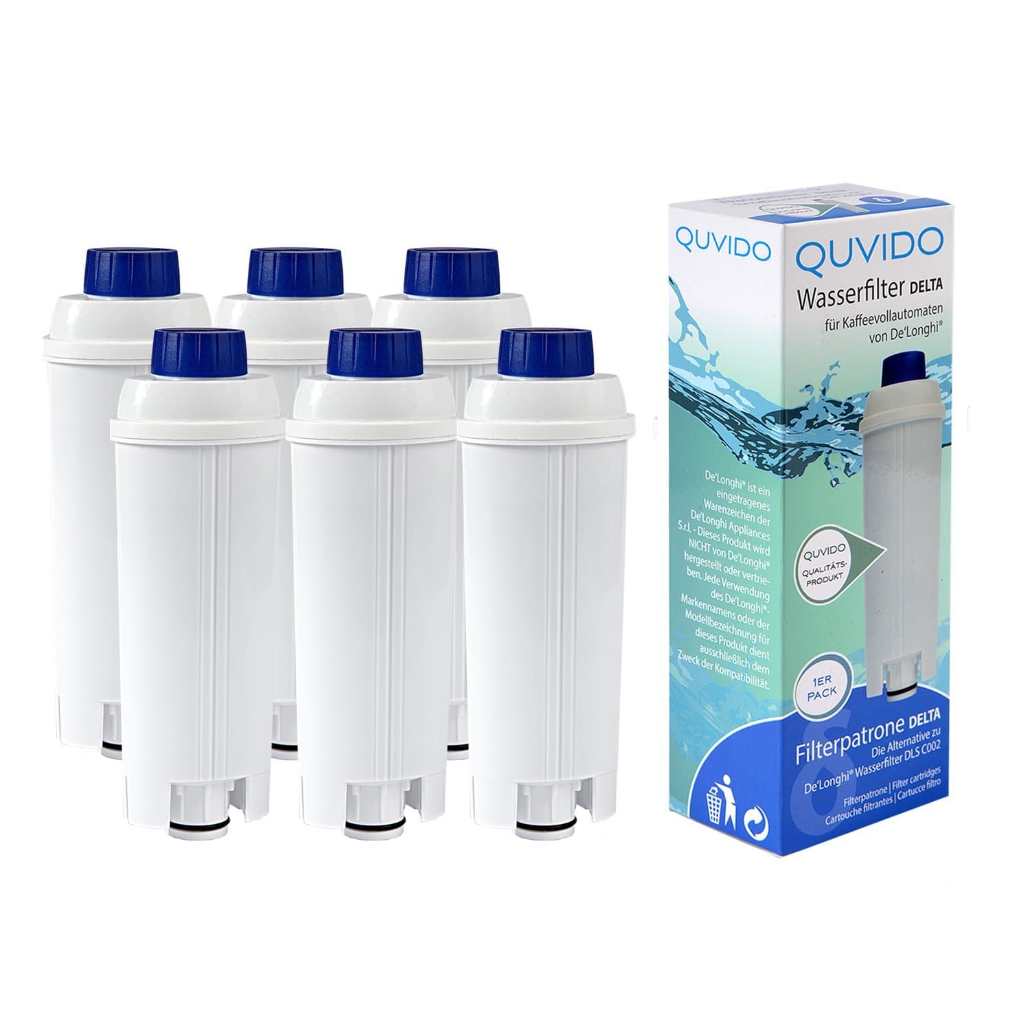 6 x QUVIDO Delta Water Filter for Delonghi Coffee Machine