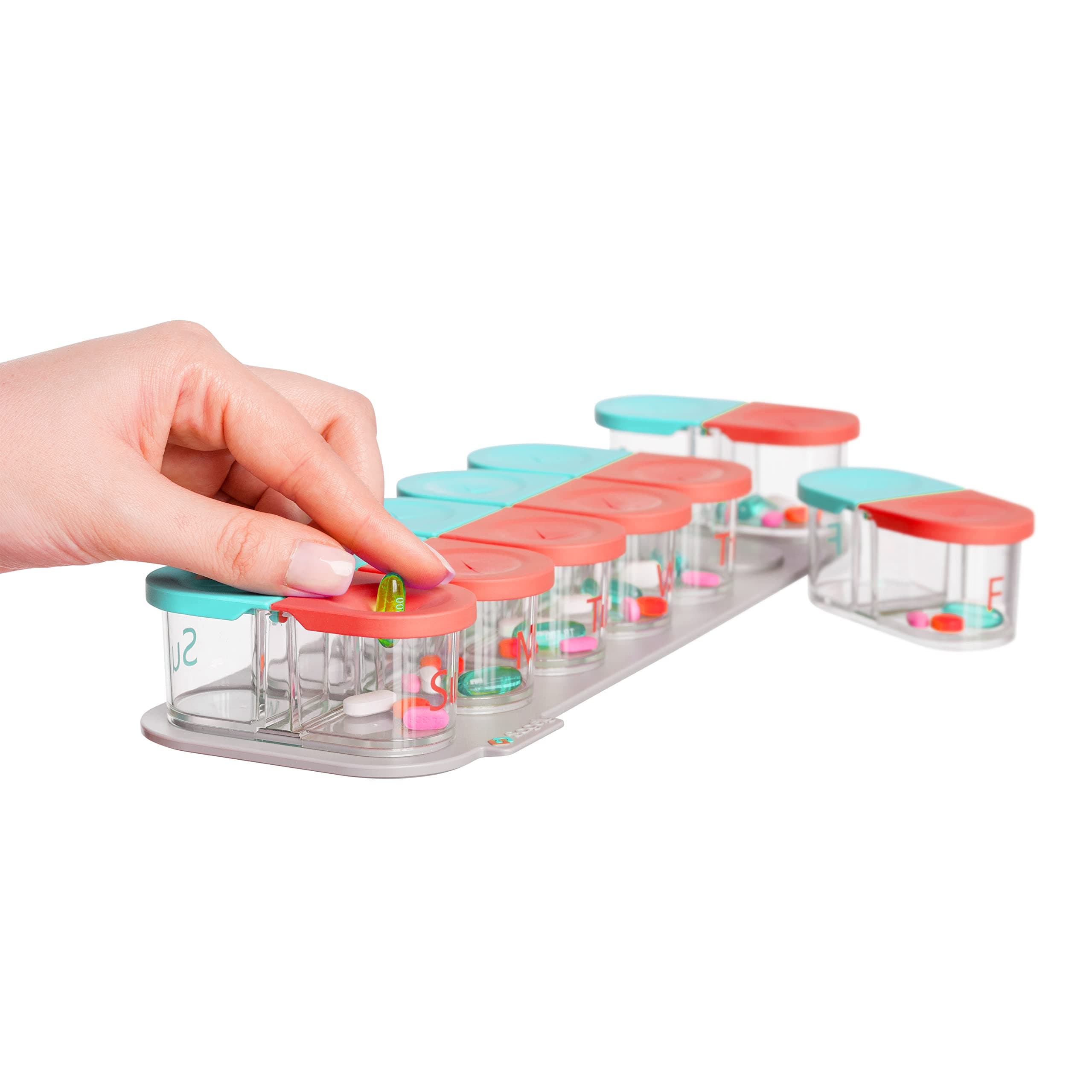 Sagely Smart XL Weekly Pill Organizer AM/PM - Medicine Storage Organizer with Reminder Alarm App (Large Enough to Fit Fish Oil, Cod Liver Oil, Vitamin D Supplements & Vitamins)(Mint/Coral)