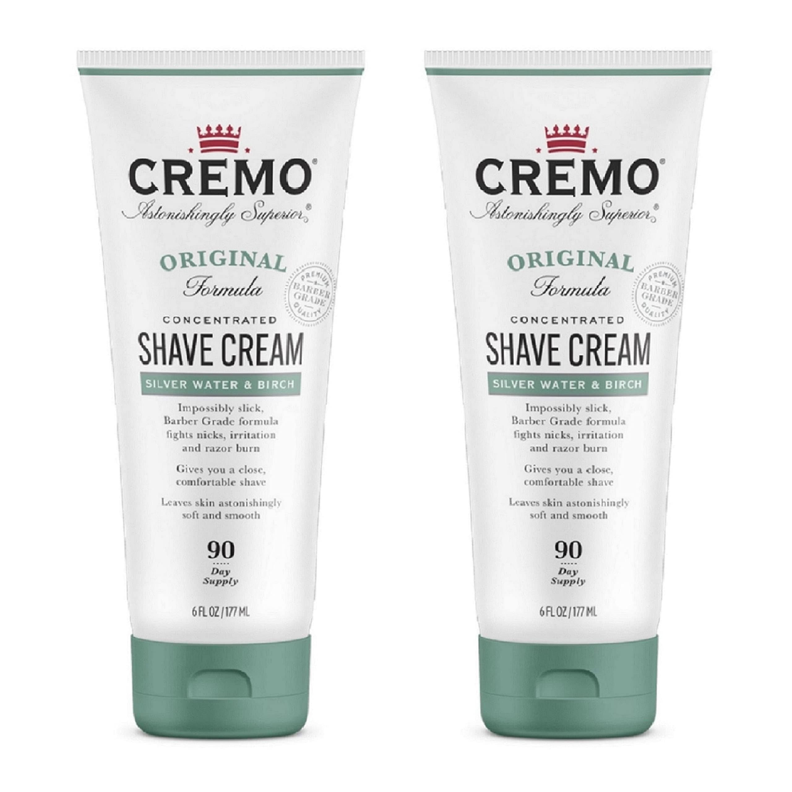 Cremo Barber Grade Silver Water & Birch Shave Cream, Astonishingly Superior Ultra-Slick Shaving Cream Fights Nicks, Cuts And Razor Burn, 6 Fl Oz (Pack of 2)