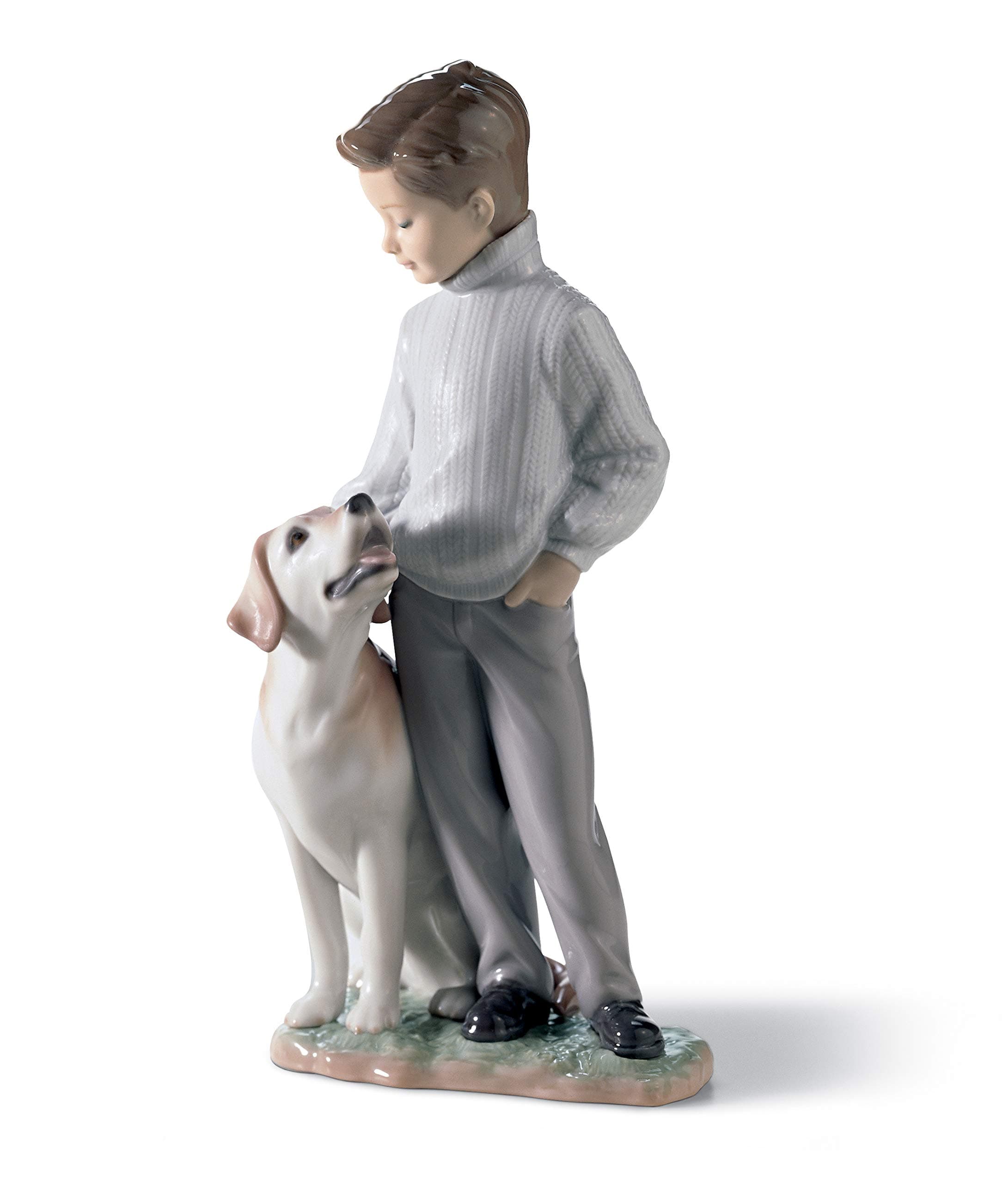 My Loyal Friend Dog Figurine. Porcelain Boy Figure.