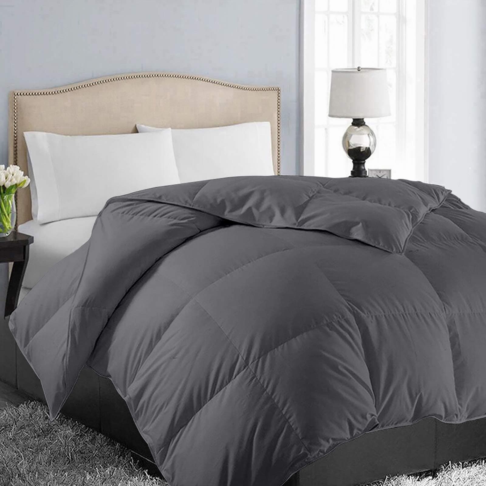EASELAND King Size Down Alternative Comforter - Quilted Duvet Insert for All Seasons, Soft Lightweight with Corner Tabs, Summer Winter Warm Bedding, Dark Grey 90x102 Inches