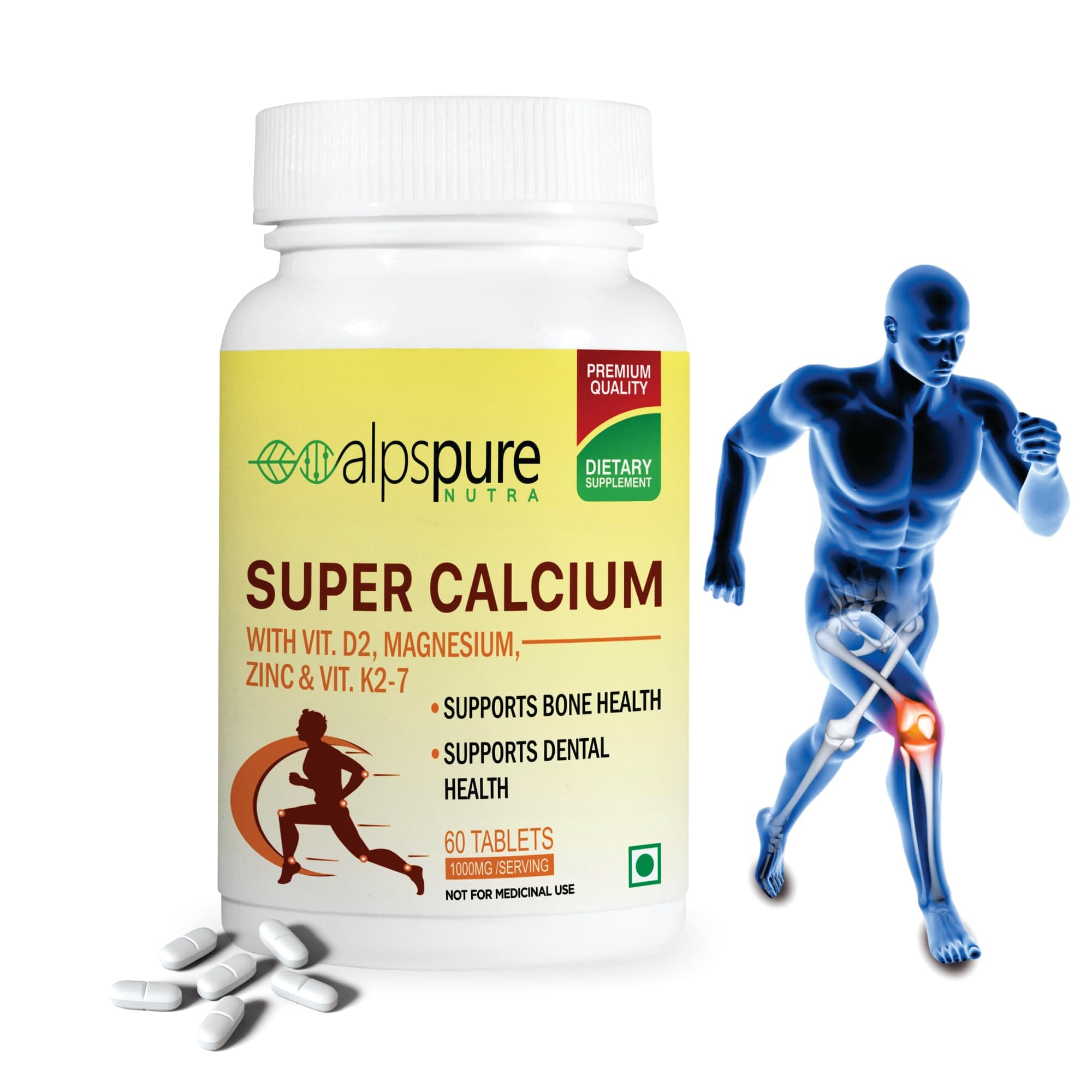 Nutra Super Calcium with Vitamin-D2, Magnesium, Zinc & Vitamin-K2-7 (60 Veg Tablets) | Bone & Joints Support Supplement | Supports Dental Health | Calcium Supplement for Men & Women