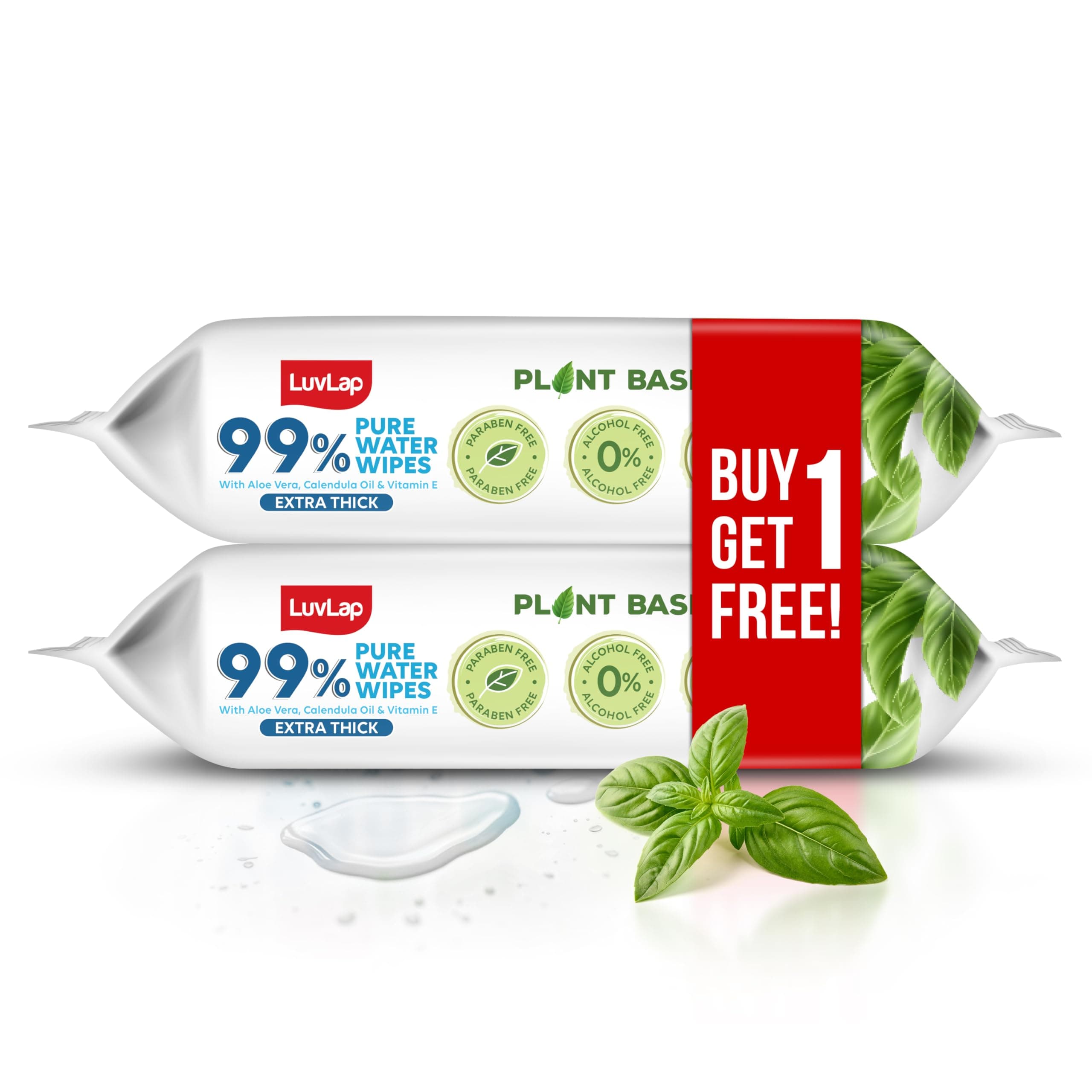 LuvLap Plant Based 99% Pure Water Extra Thick Unscented Baby Wipes (72x2), Buy1 Get1 Free, with Aloe Vera & Vitamin E, pH Balanced, Paraben Free, Ideal for Delicate Skin, Dermatologically Tested
