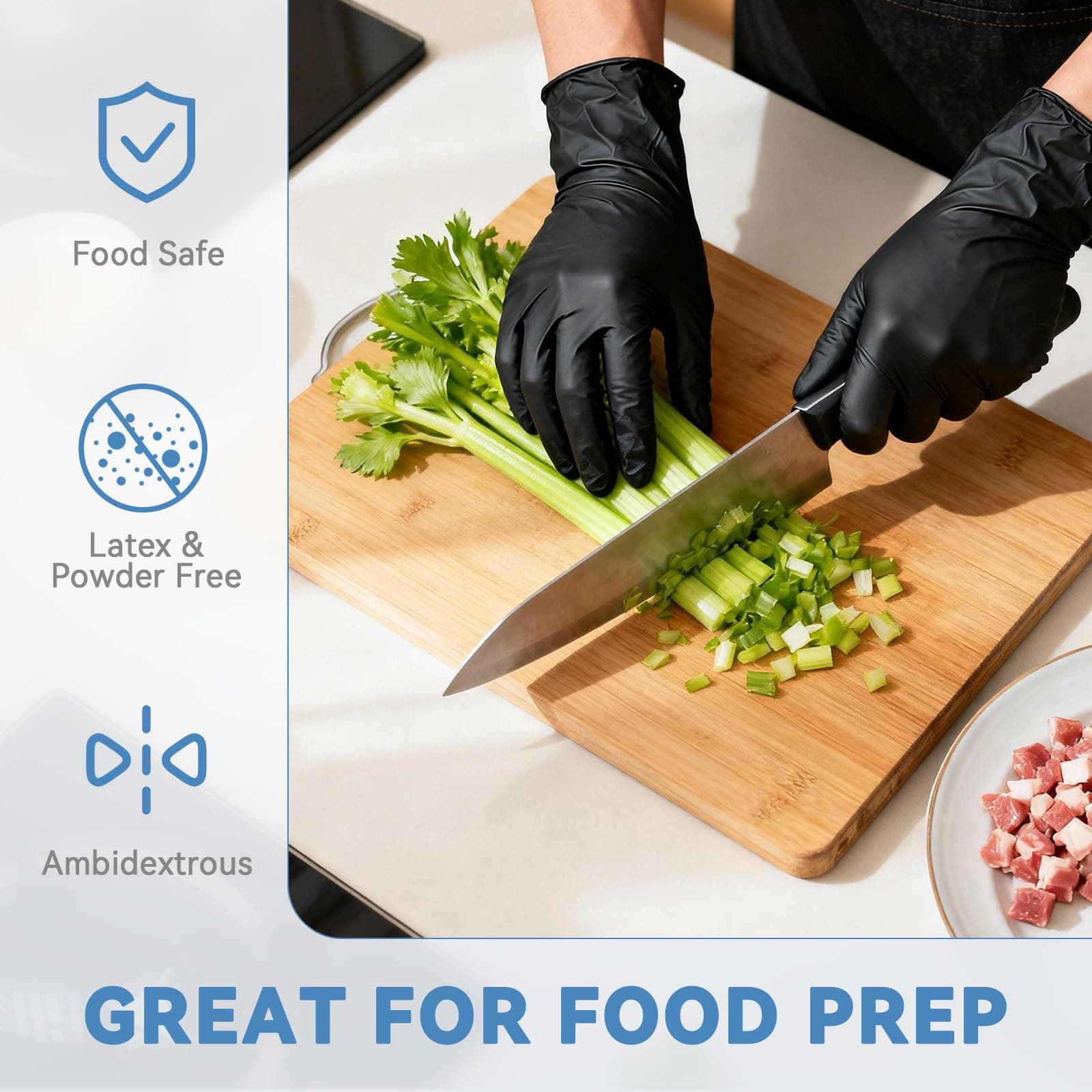 akgk Nitrile Gloves, 100 Pcs Disposable Black Nitrile Gloves Large, Cleaning Gloves for Cooking, Household & More, Powder-Free, Latex-Free