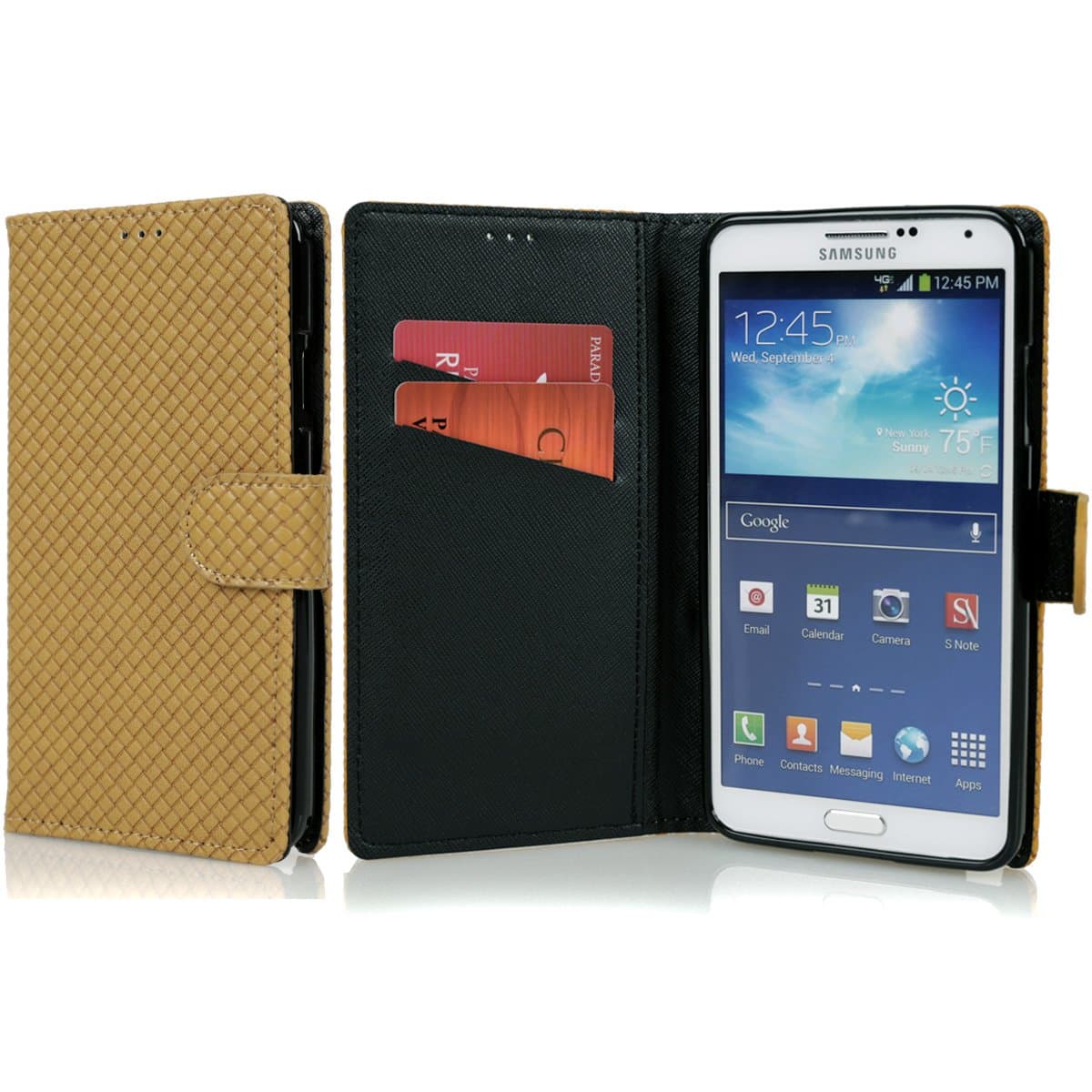 MISOZO Veneta Pattern PU Leather Wallet Case for Samsung Galaxy Note 3 III - Yellow