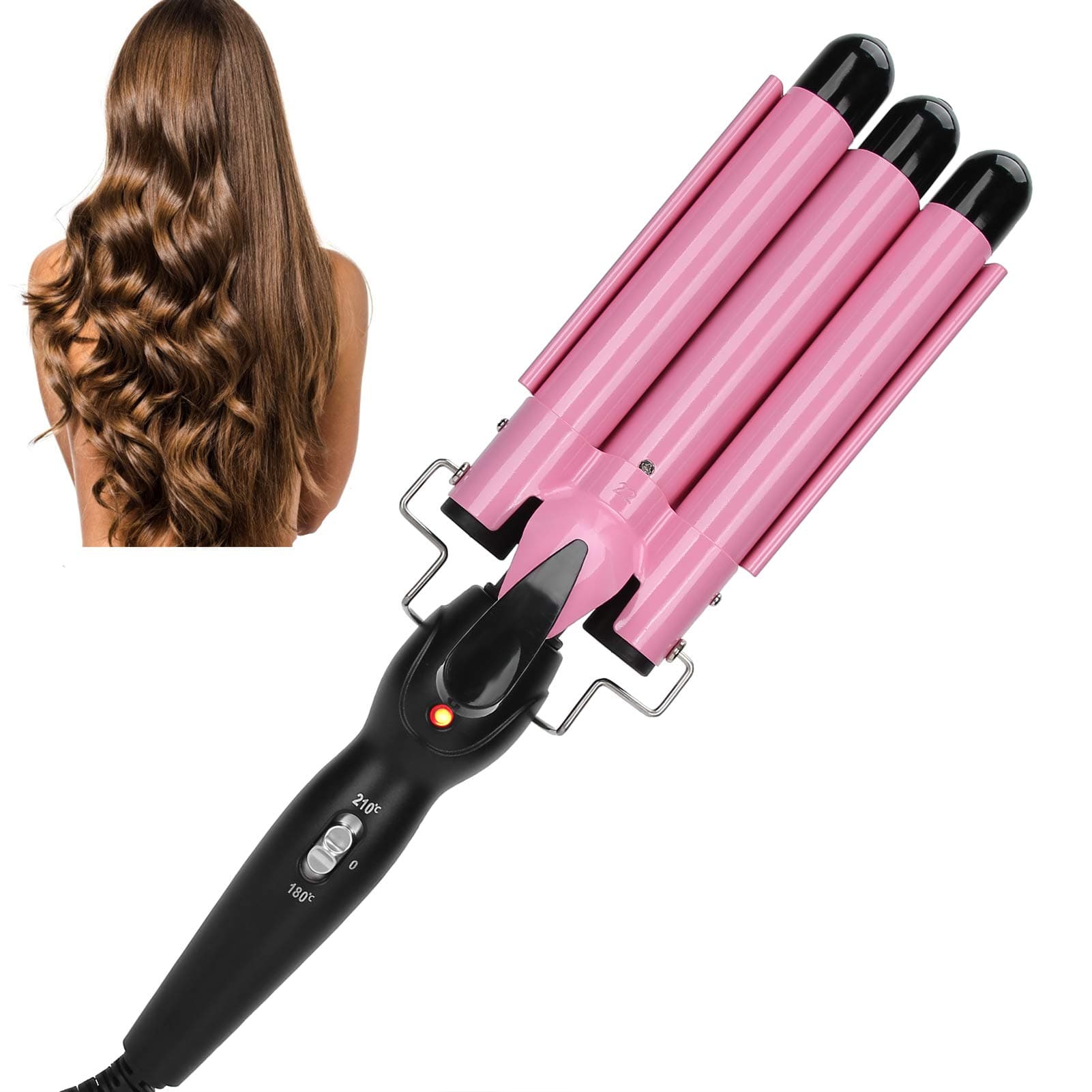 Electric Hair Waver, Hair Curling Iron Wand 3 Barrel Curling Iron Wand Adjustable Hair Curler Waver Crimper Hair Styling Tool Heat Up Quickly Hot Tools (#4)