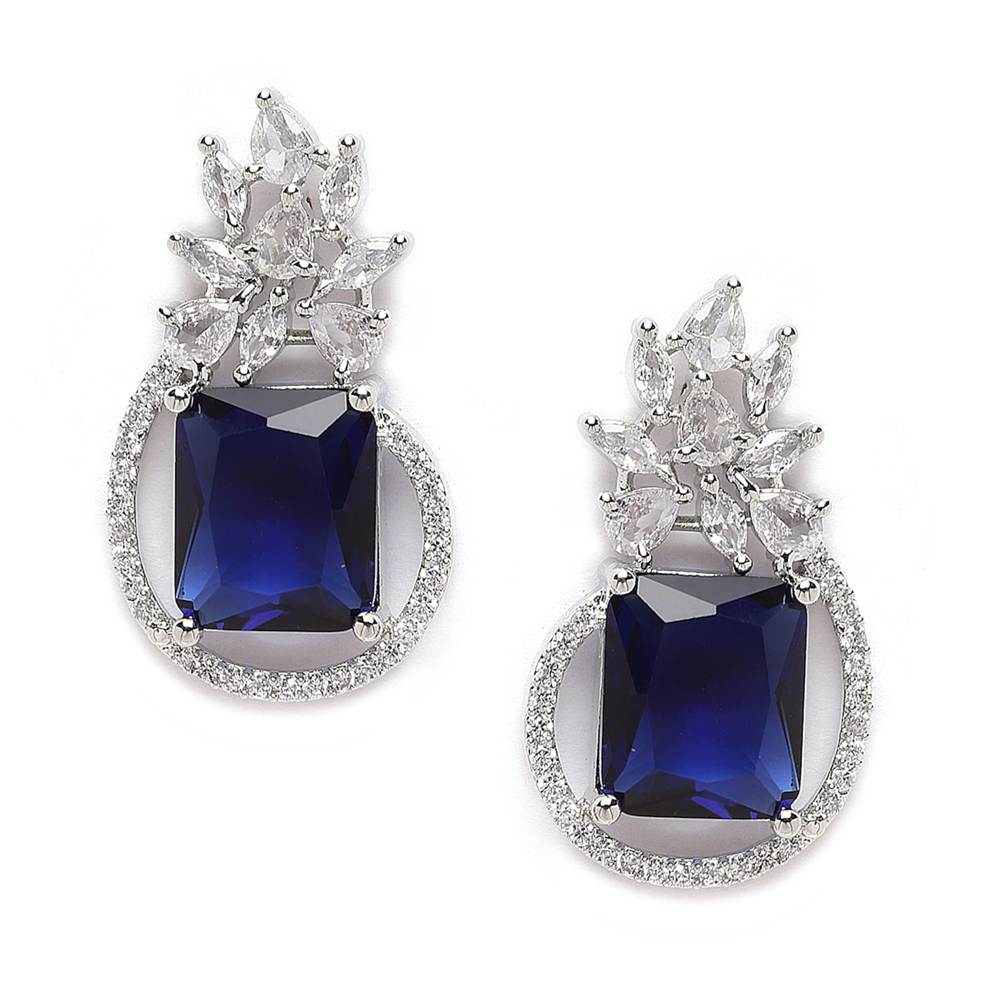 Oxidised Silver-Plated American Diamond studded Paisley Shaped Studs Earrings for Girls and Women